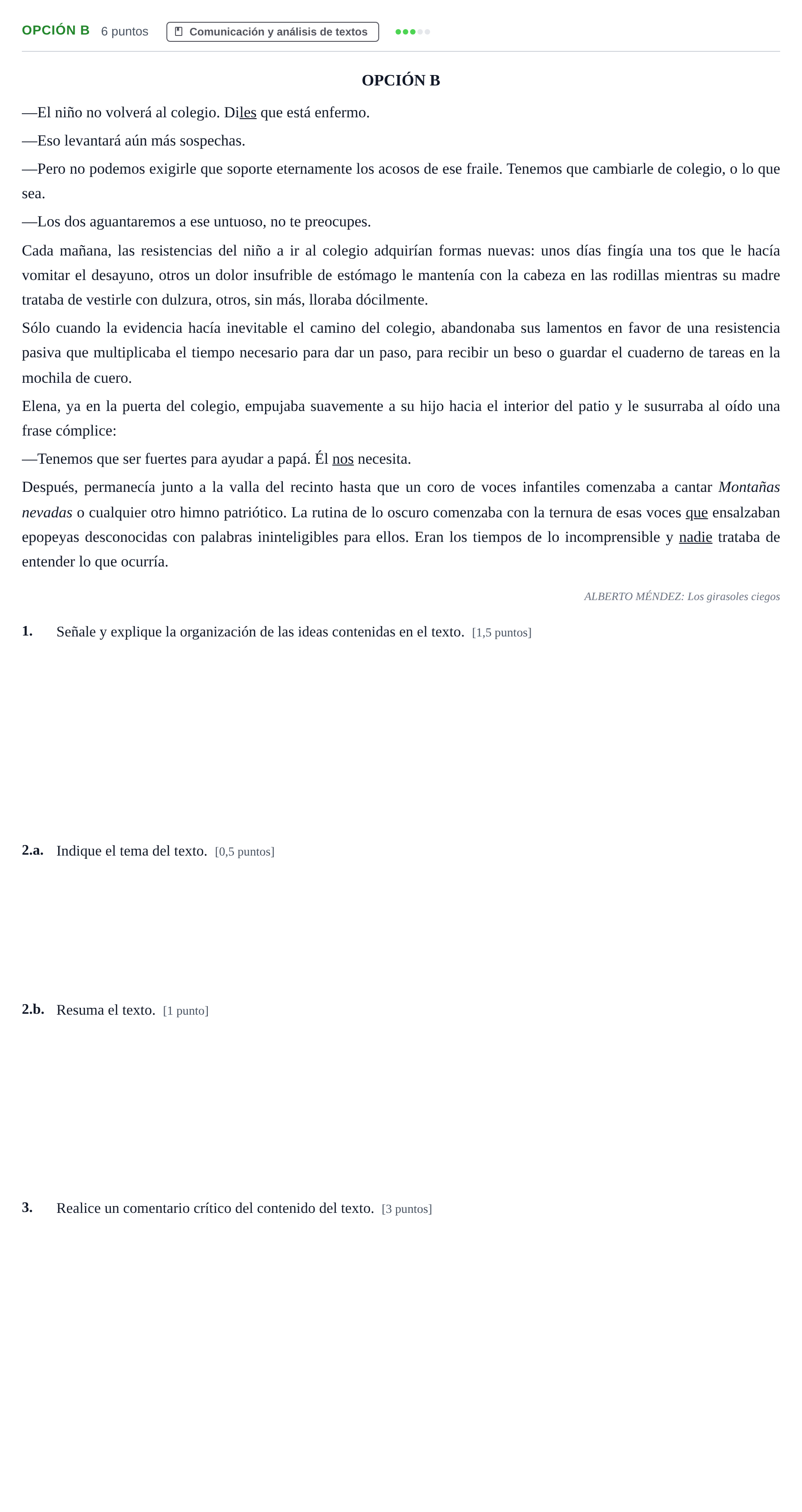Enunciado: Opción B · Lengua Castellana y Literatura II PAU Andalucía Extraordinaria Reserva B 2013