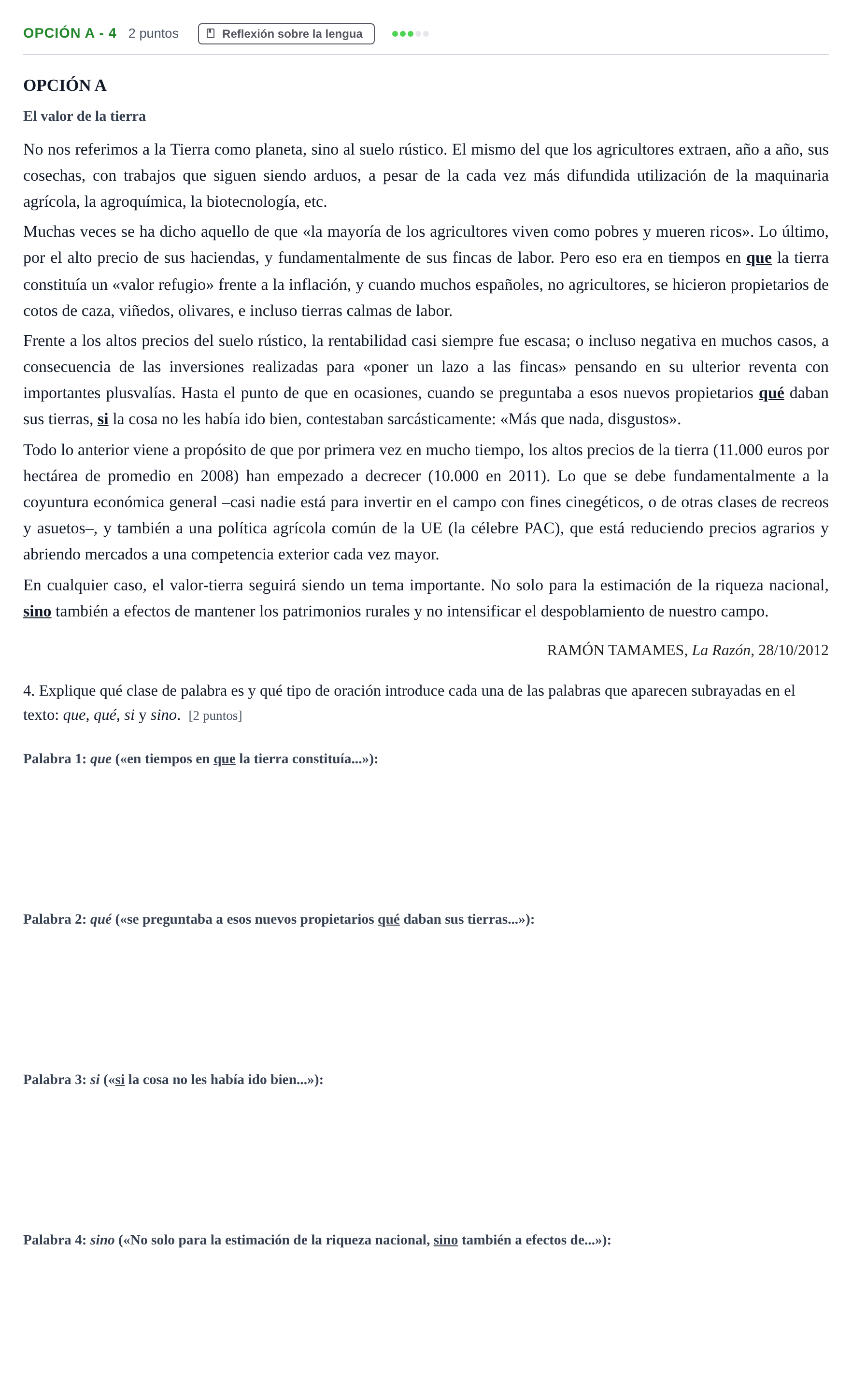 Enunciado: Opción A - 4 · Lengua Castellana y Literatura II PAU Andalucía Extraordinaria Titular 2013