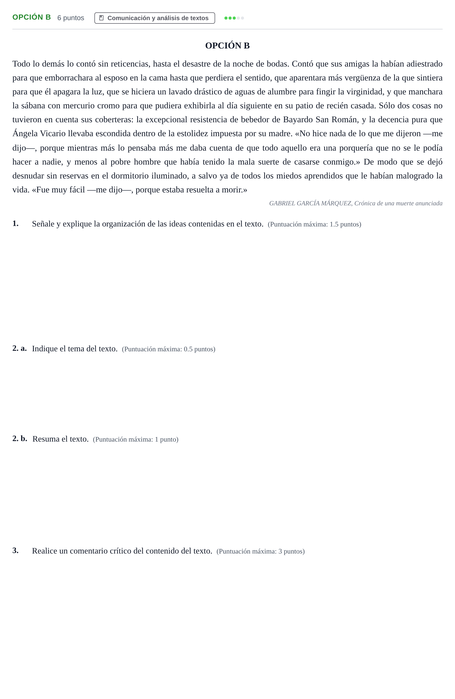 Enunciado: Opción B · Lengua Castellana y Literatura II PAU Andalucía Extraordinaria Titular 2013