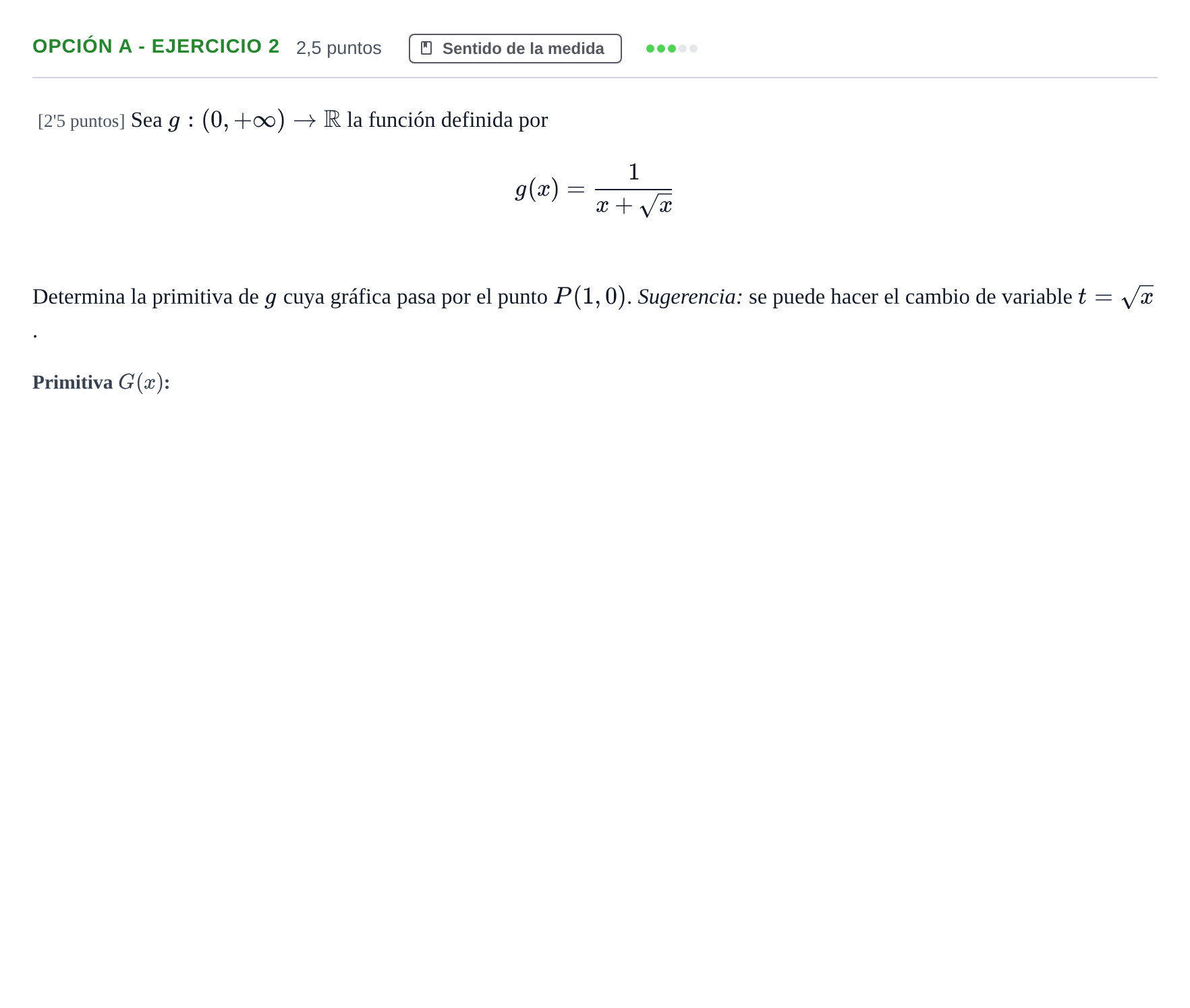 Enunciado: Opción A - Ejercicio 2 · Matemáticas II PAU Andalucía Extraordinaria Reserva A 2 2013