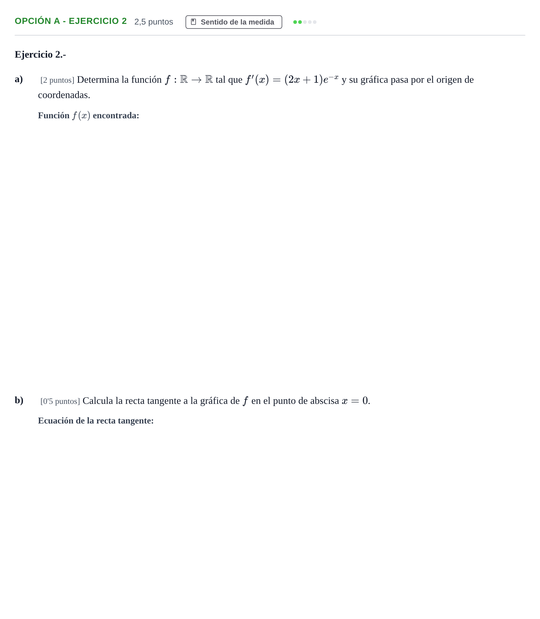 Enunciado: Opción A - Ejercicio 2 · Matemáticas II PAU Andalucía Extraordinaria Titular 2013