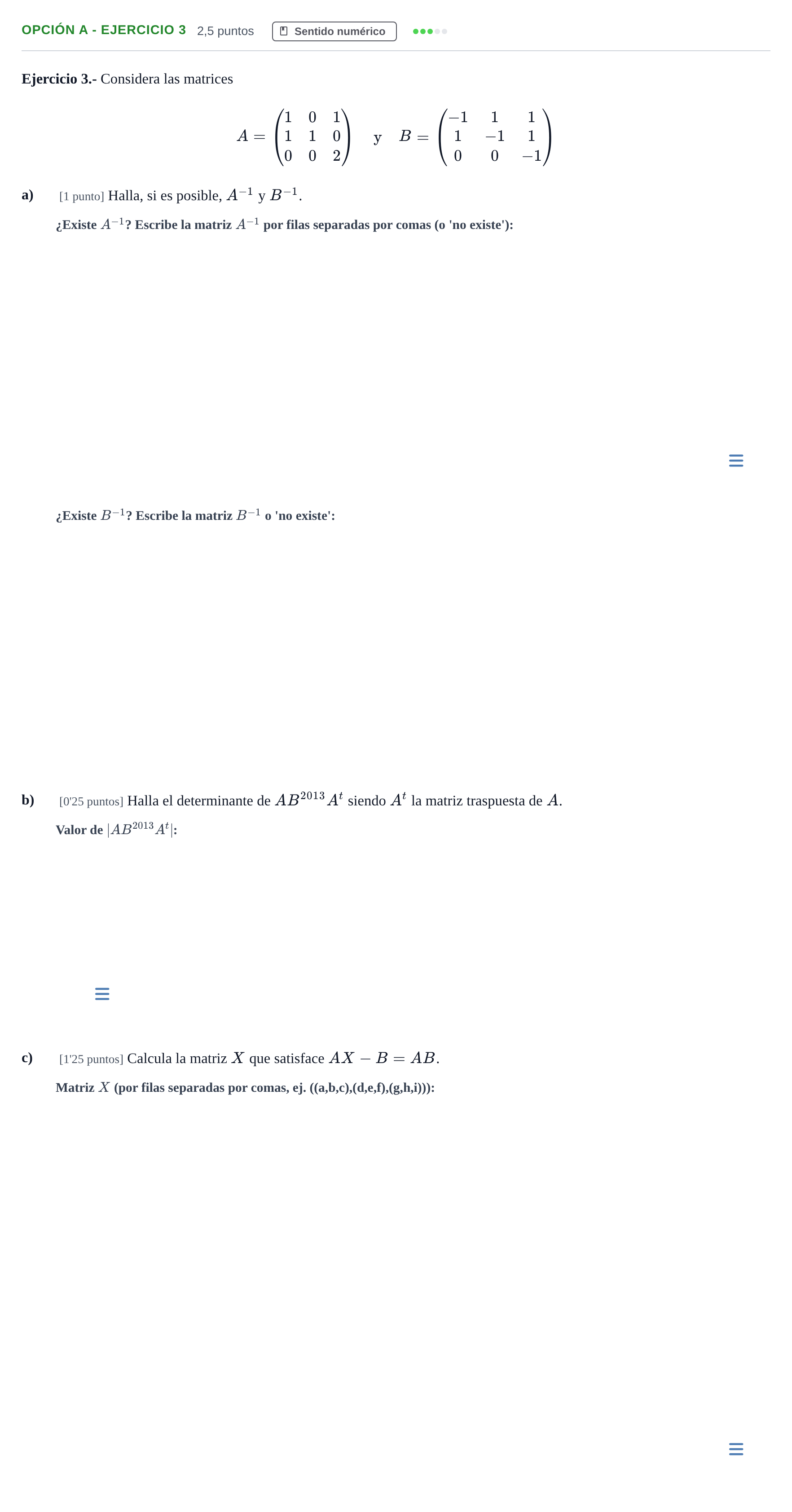Enunciado: Opción A - Ejercicio 3 · Matemáticas II PAU Andalucía Extraordinaria Titular 2013