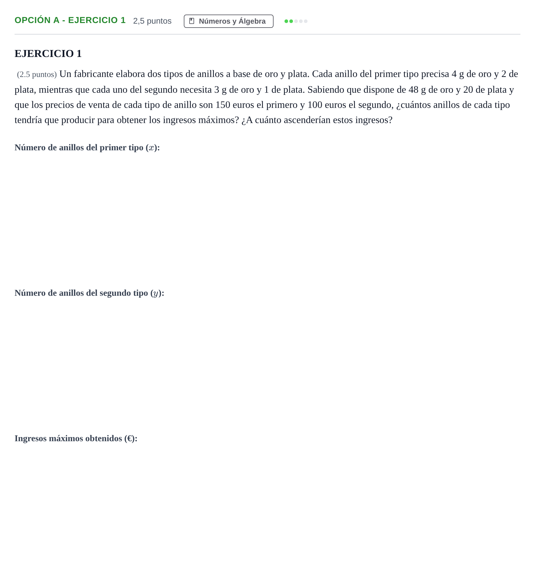 Enunciado: Opción A - Ejercicio 1 · Matemáticas aplicadas a las Ciencias Sociales II PAU Andalucía Ordinaria Reserva B 2013