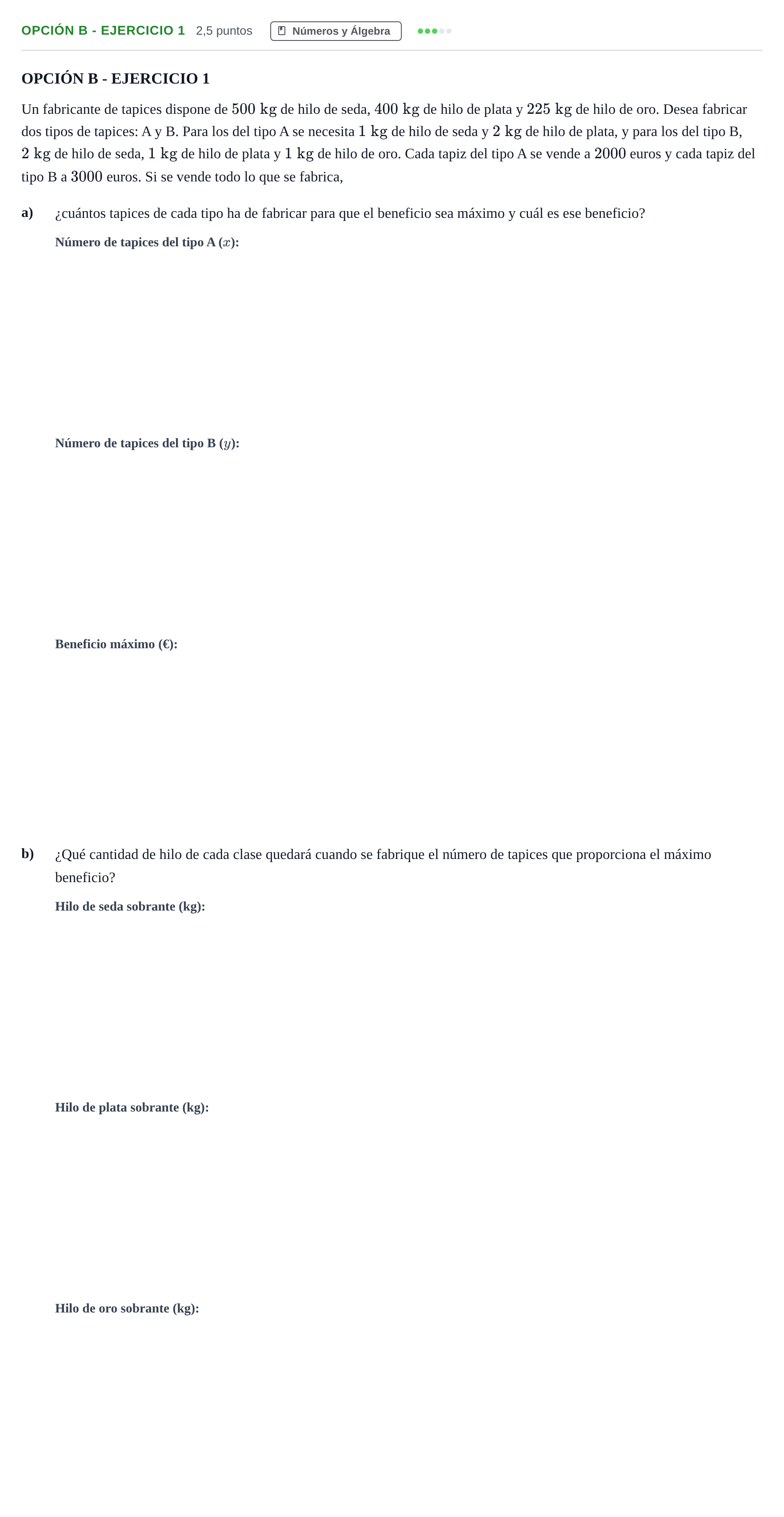 Enunciado: Opción B - Ejercicio 1 · Matemáticas aplicadas a las Ciencias Sociales II PAU Andalucía Ordinaria Titular 2013