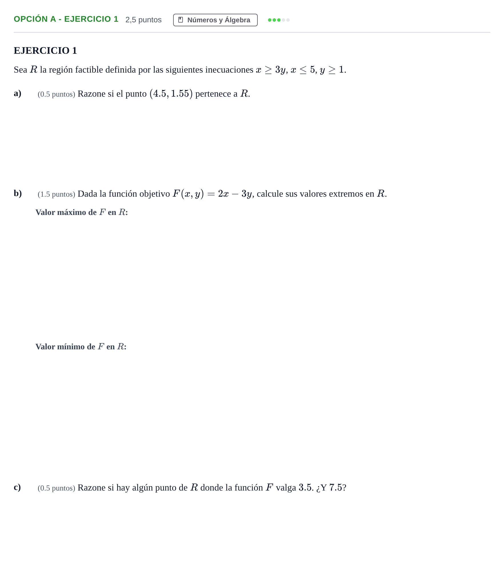 Enunciado: Opción A - Ejercicio 1 · Matemáticas aplicadas a las Ciencias Sociales II PAU Andalucía Extraordinaria Titular 2013