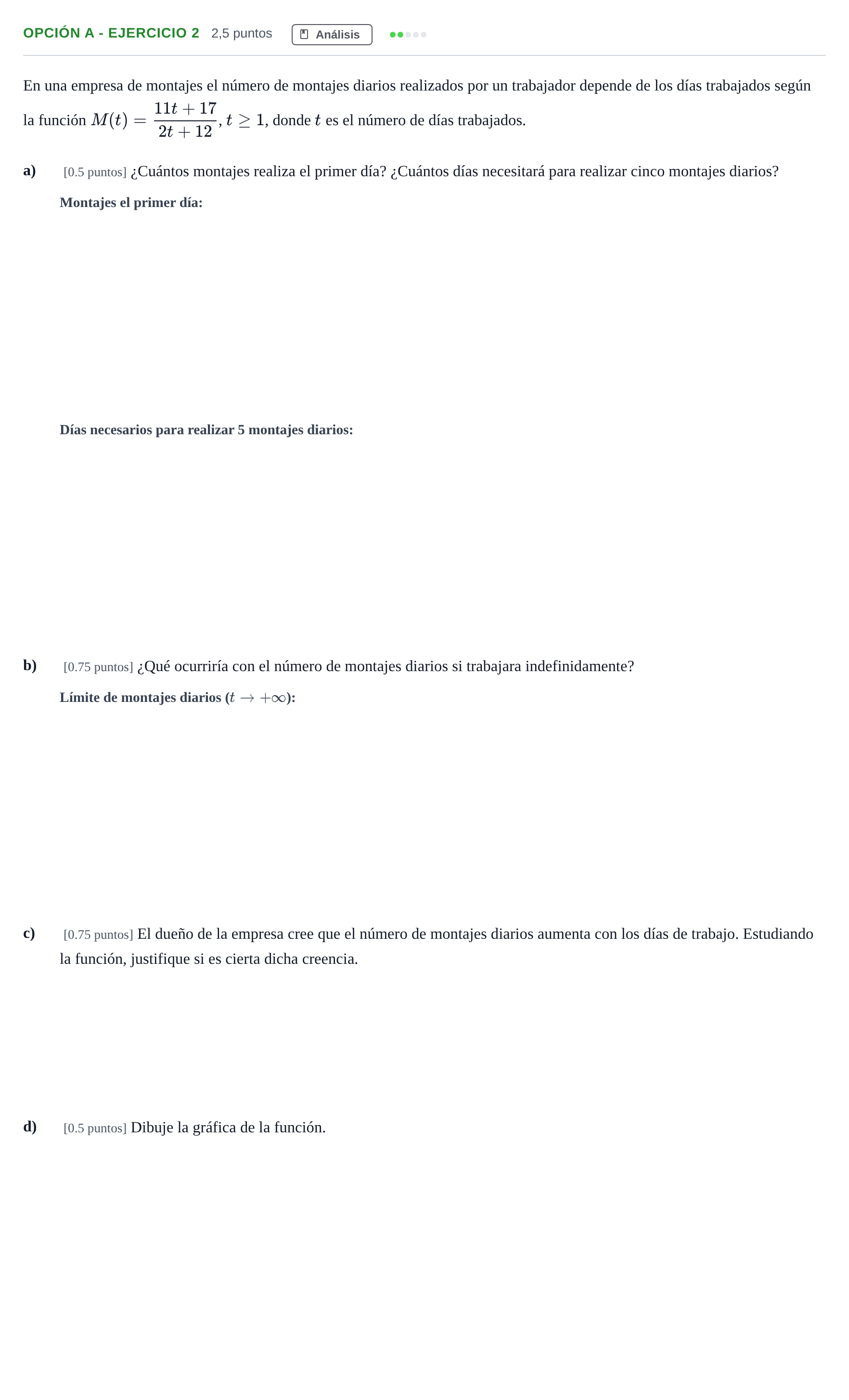 Enunciado: Opción A - Ejercicio 2 · Matemáticas aplicadas a las Ciencias Sociales II PAU Andalucía Extraordinaria Titular 2013