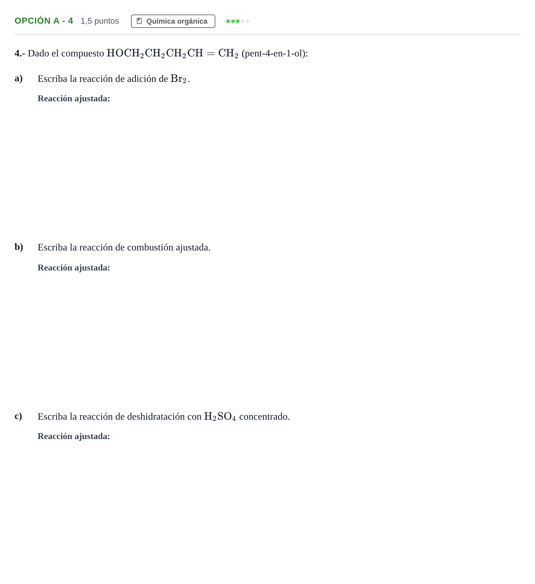Enunciado: Opción A - 4 · Química PAU Andalucía Ordinaria Reserva B 2013
