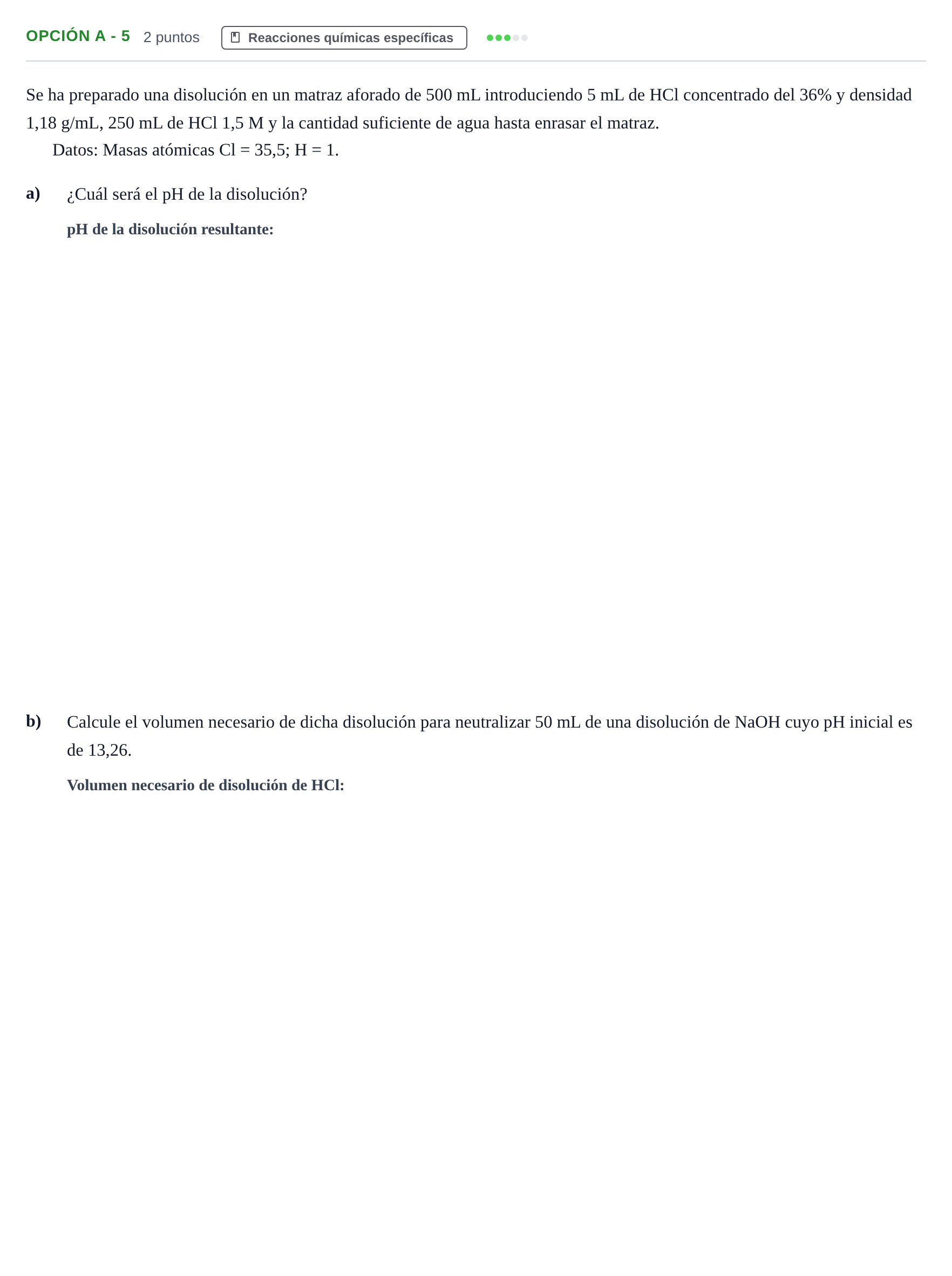 Enunciado: Opción A - 5 · Química PAU Andalucía Ordinaria Reserva B 2013