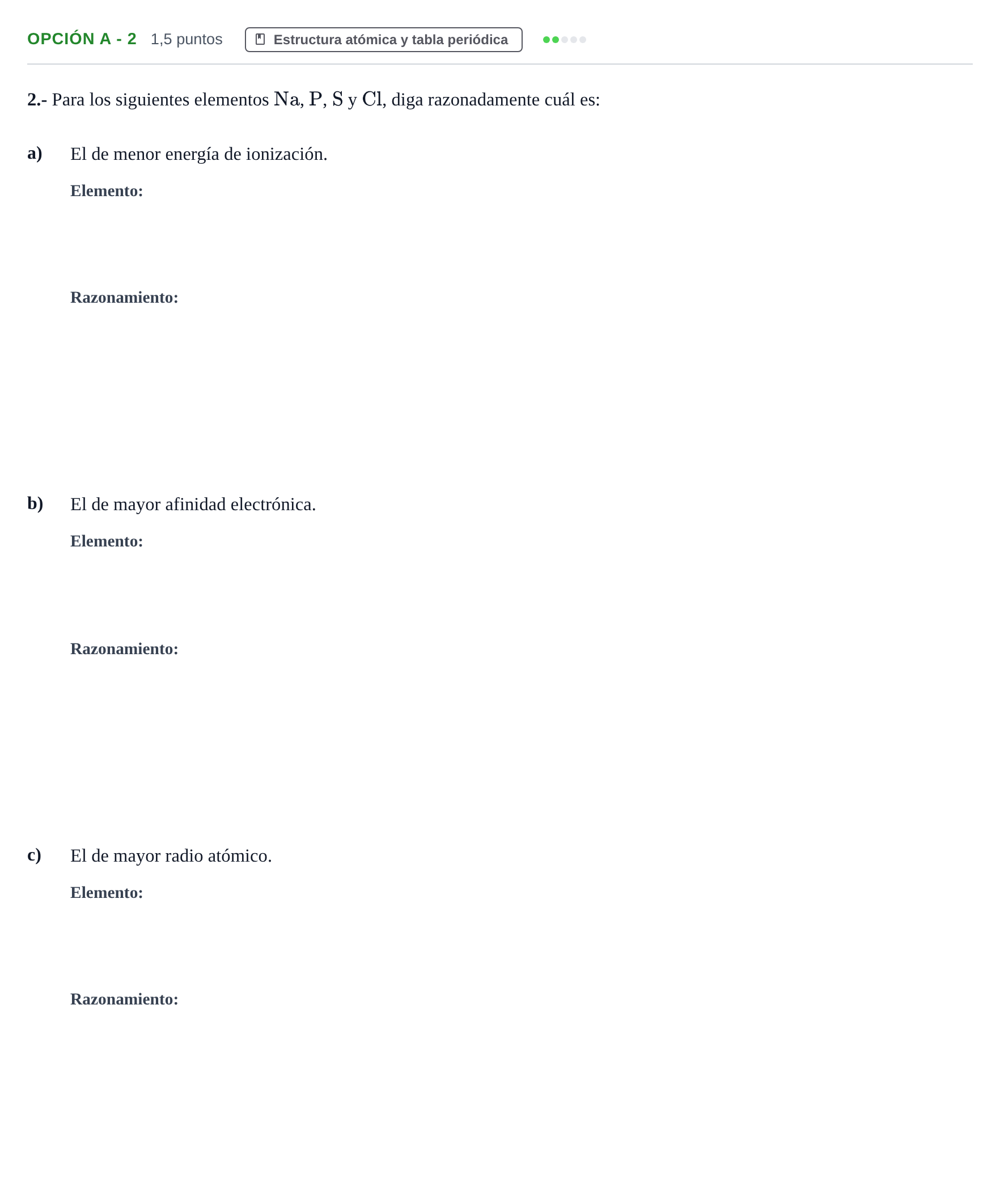 Enunciado: Opción A - 2 · Química PAU Andalucía Ordinaria Titular 2013
