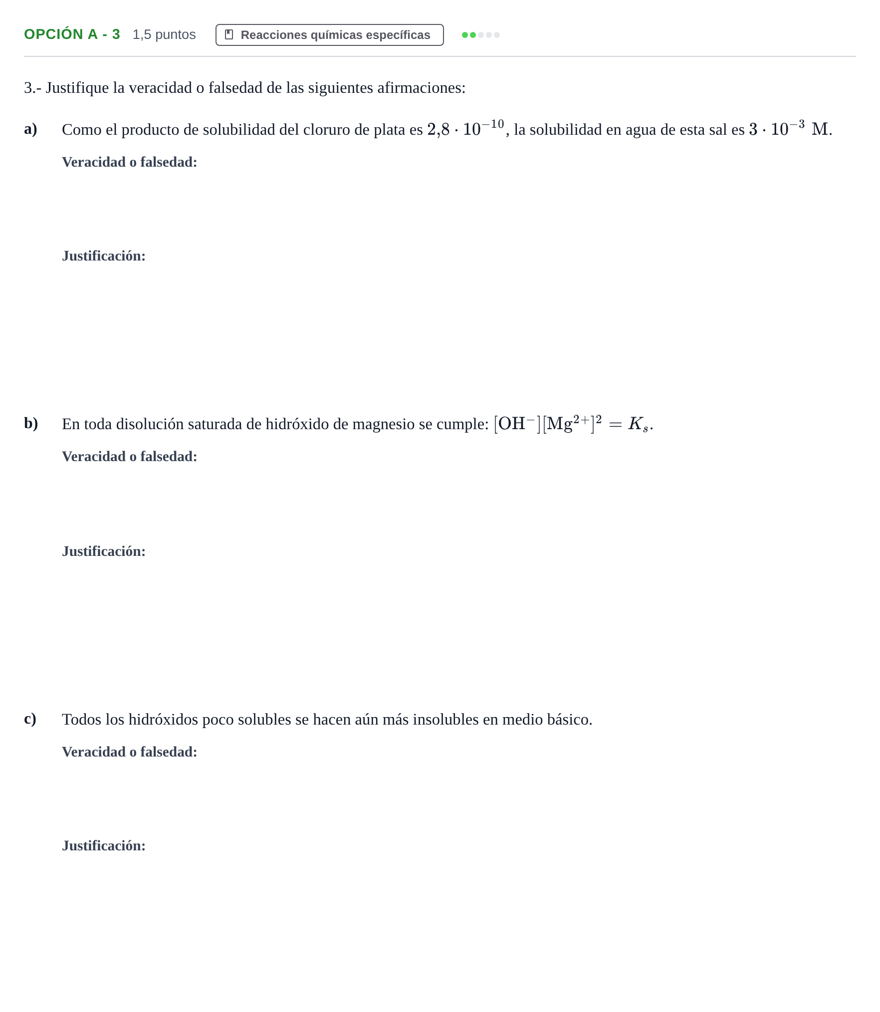 Enunciado: Opción A - 3 · Química PAU Andalucía Ordinaria Titular 2013