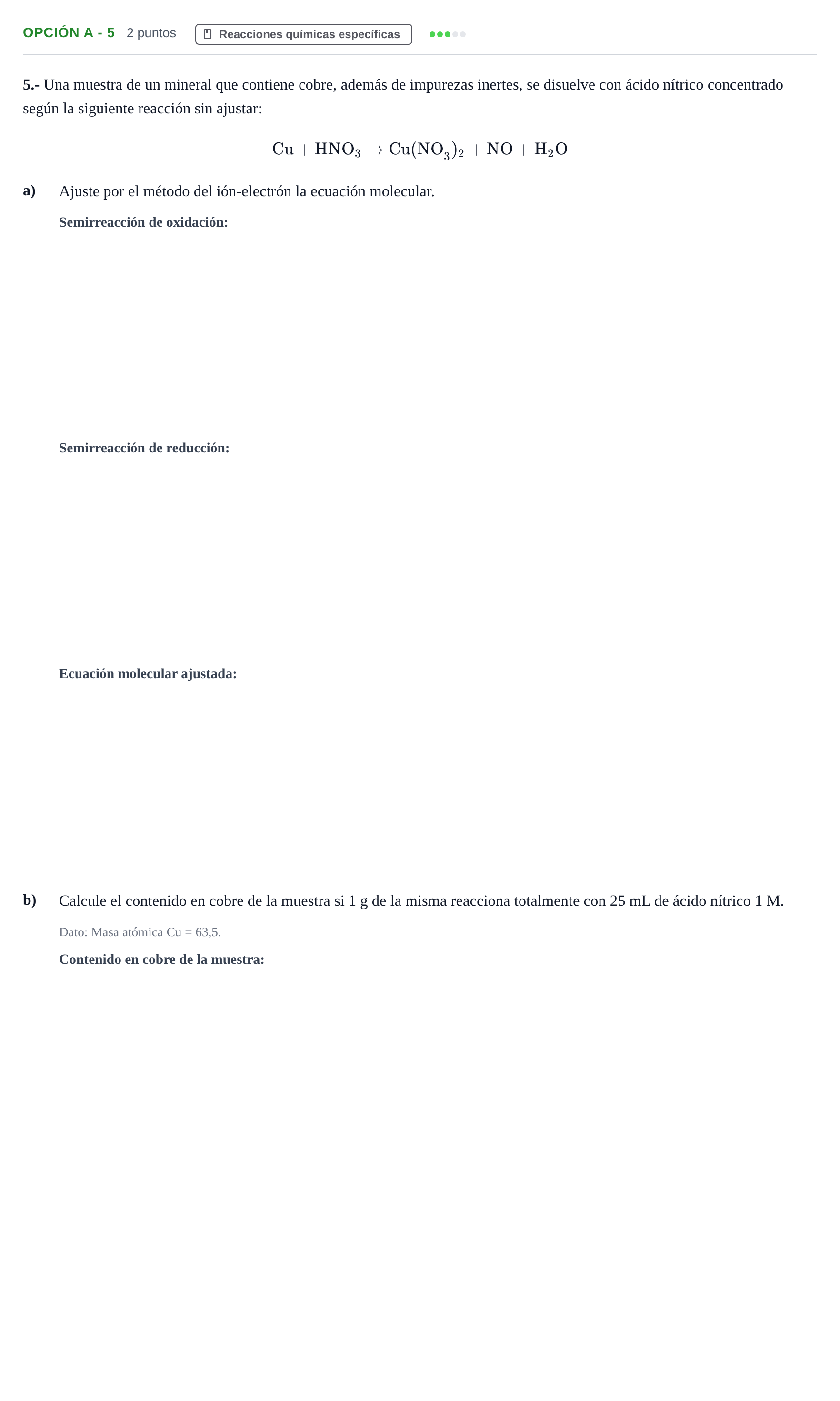Enunciado: Opción A - 5 · Química PAU Andalucía Ordinaria Titular 2013