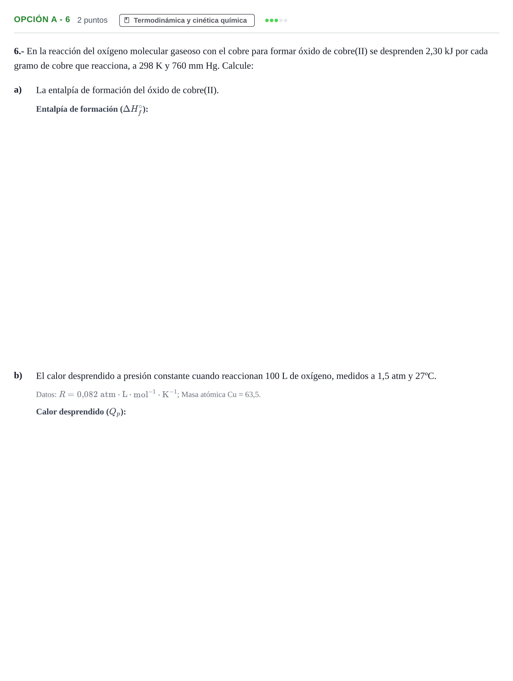 Enunciado: Opción A - 6 · Química PAU Andalucía Ordinaria Titular 2013