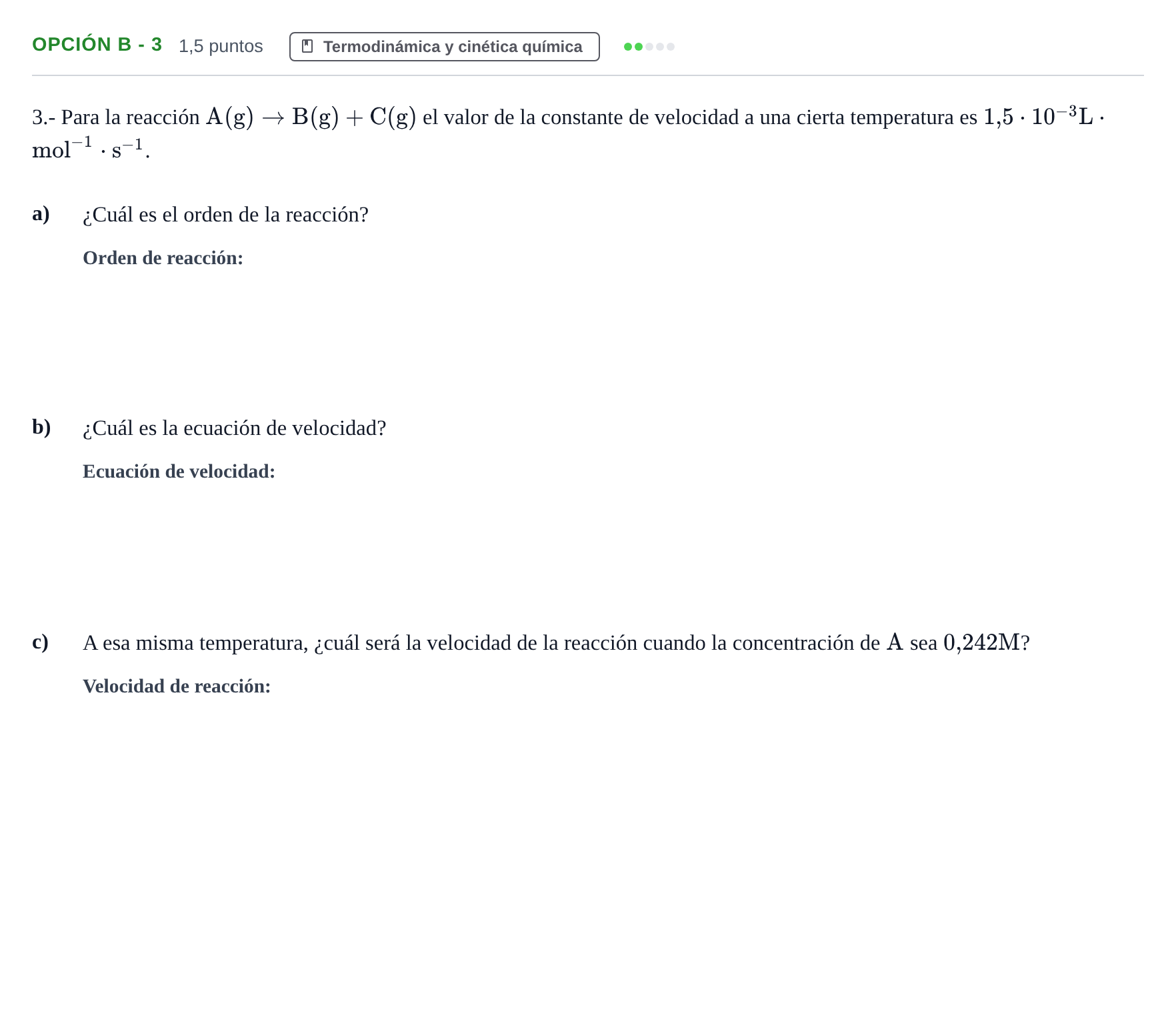 Enunciado: Opción B - 3 · Química PAU Andalucía Ordinaria Titular 2013