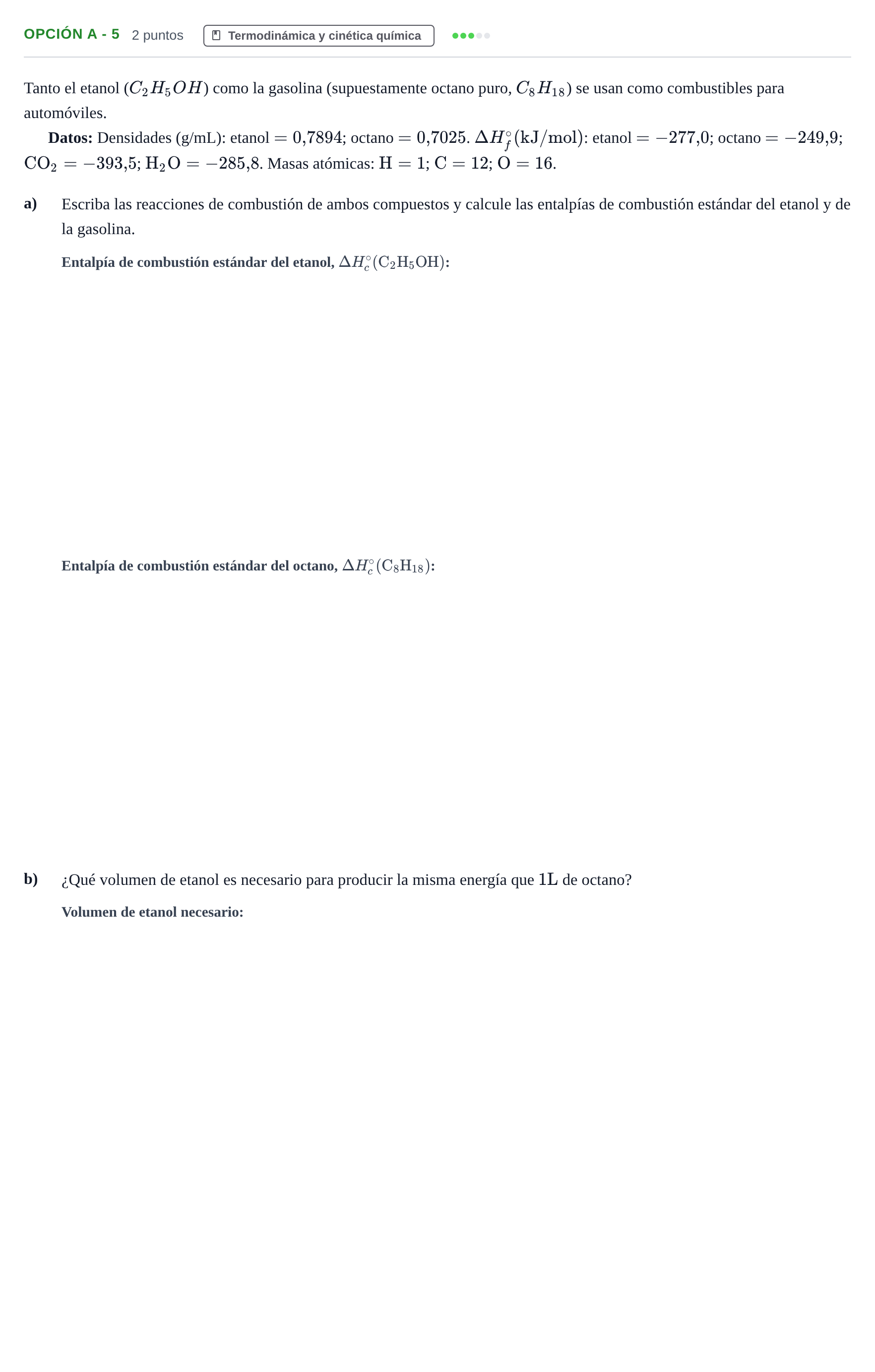 Enunciado: Opción A - 5 · Química PAU Andalucía Extraordinaria Reserva A 2013
