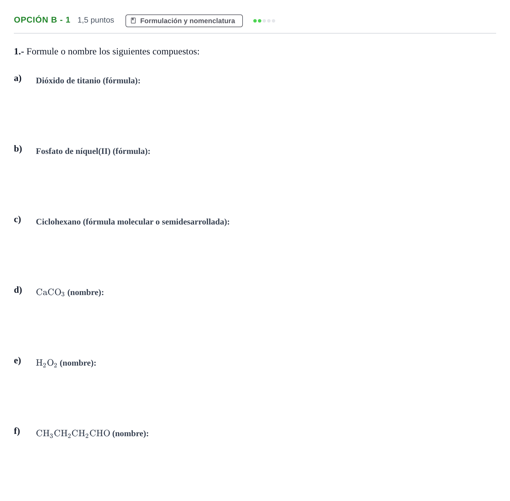 Enunciado: Opción B - 1 · Química PAU Andalucía Extraordinaria Reserva A 2013