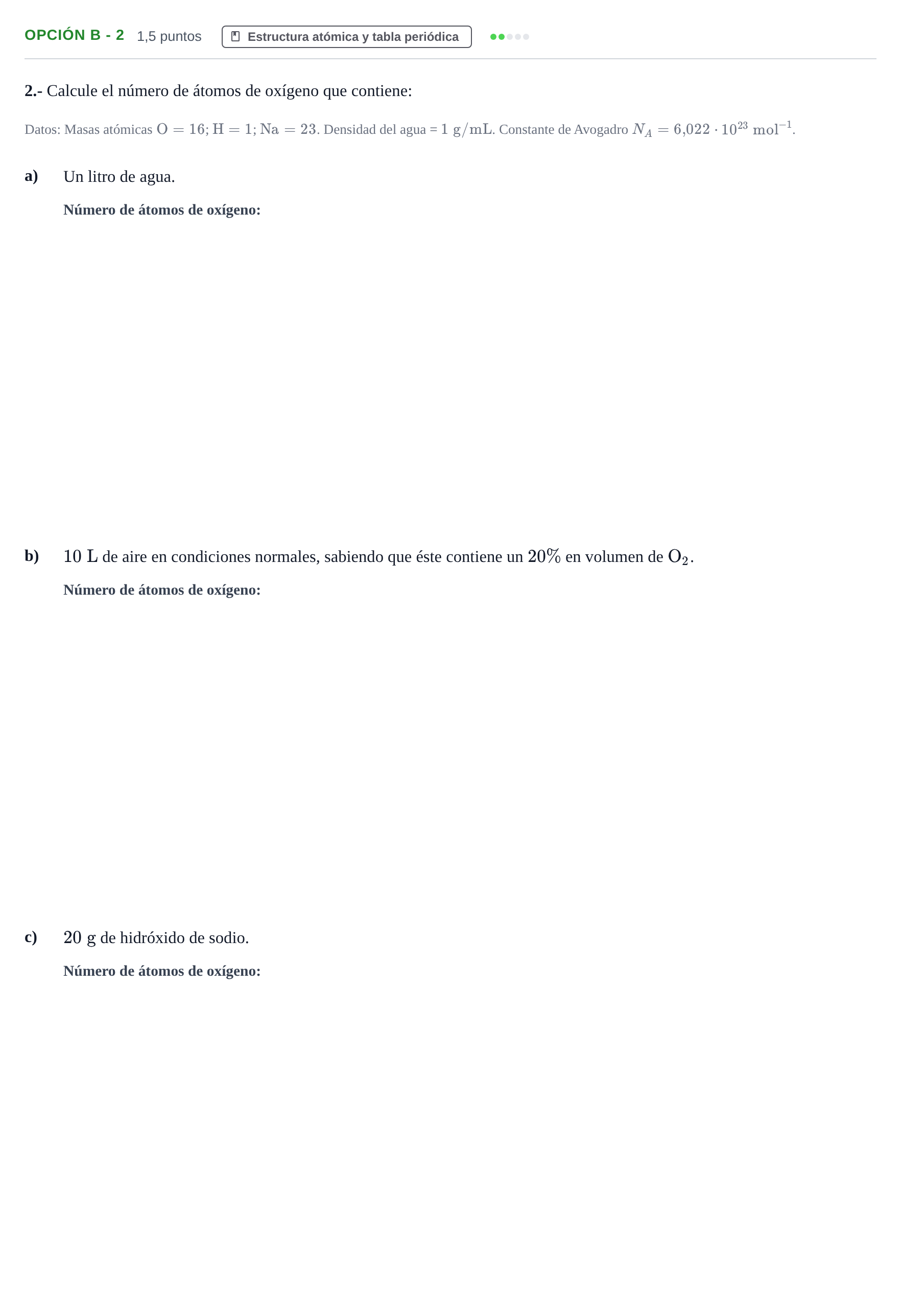 Enunciado: Opción B - 2 · Química PAU Andalucía Extraordinaria Reserva A 2013
