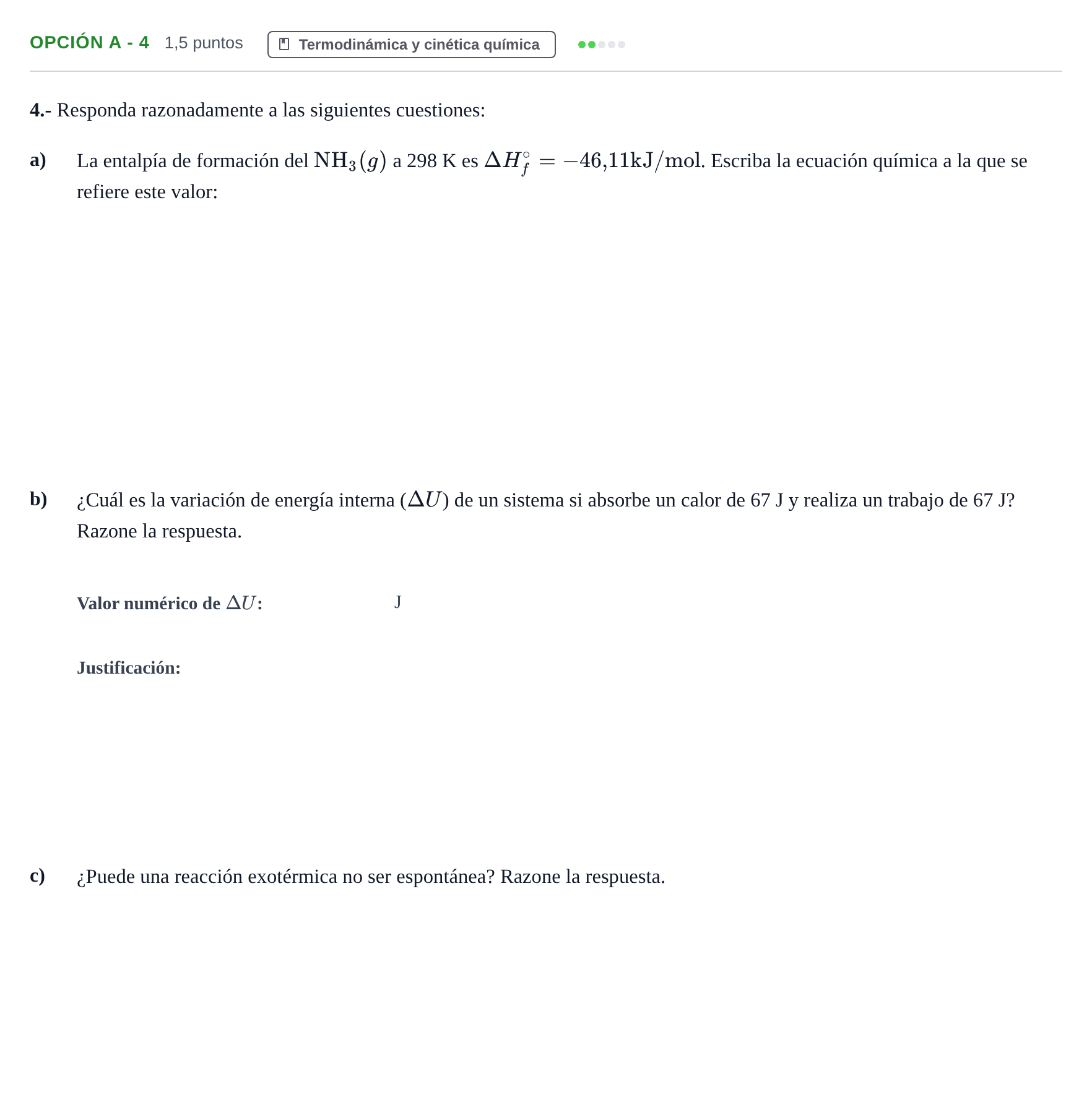 Enunciado: Opción A - 4 · Química PAU Andalucía Extraordinaria Reserva B 2013