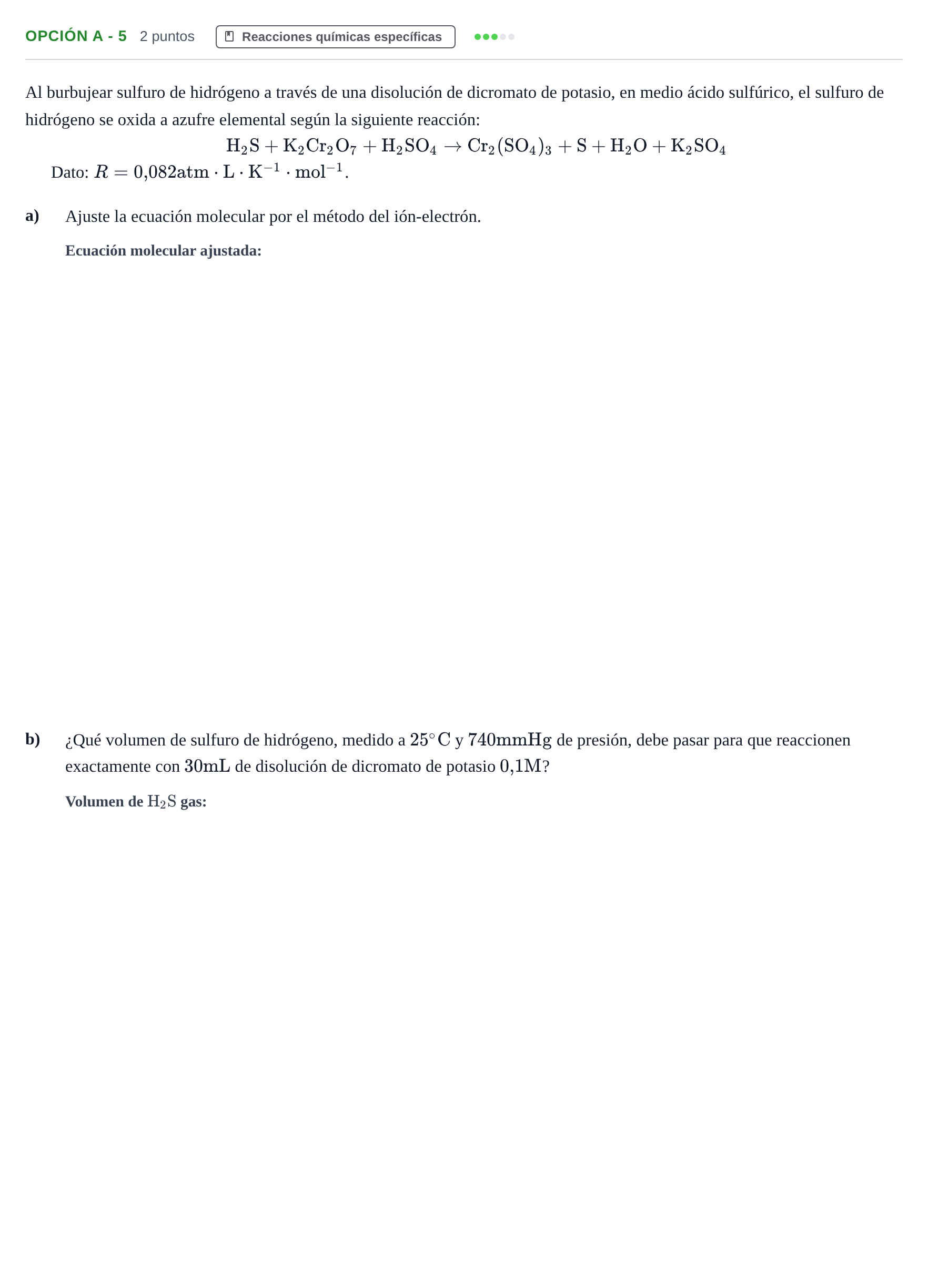 Enunciado: Opción A - 5 · Química PAU Andalucía Extraordinaria Reserva B 2013