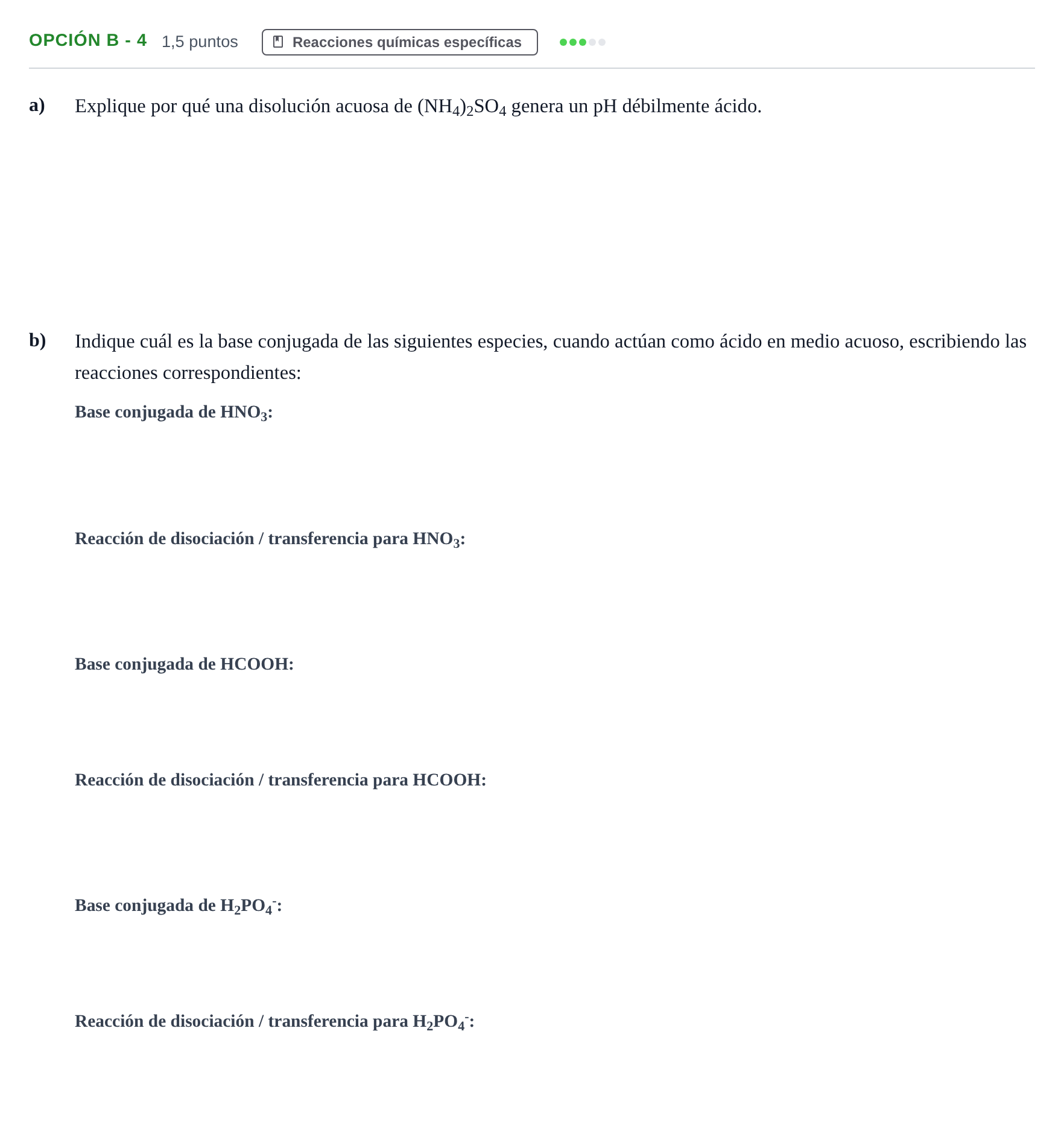 Enunciado: Opción B - 4 · Química PAU Andalucía Extraordinaria Reserva B 2013