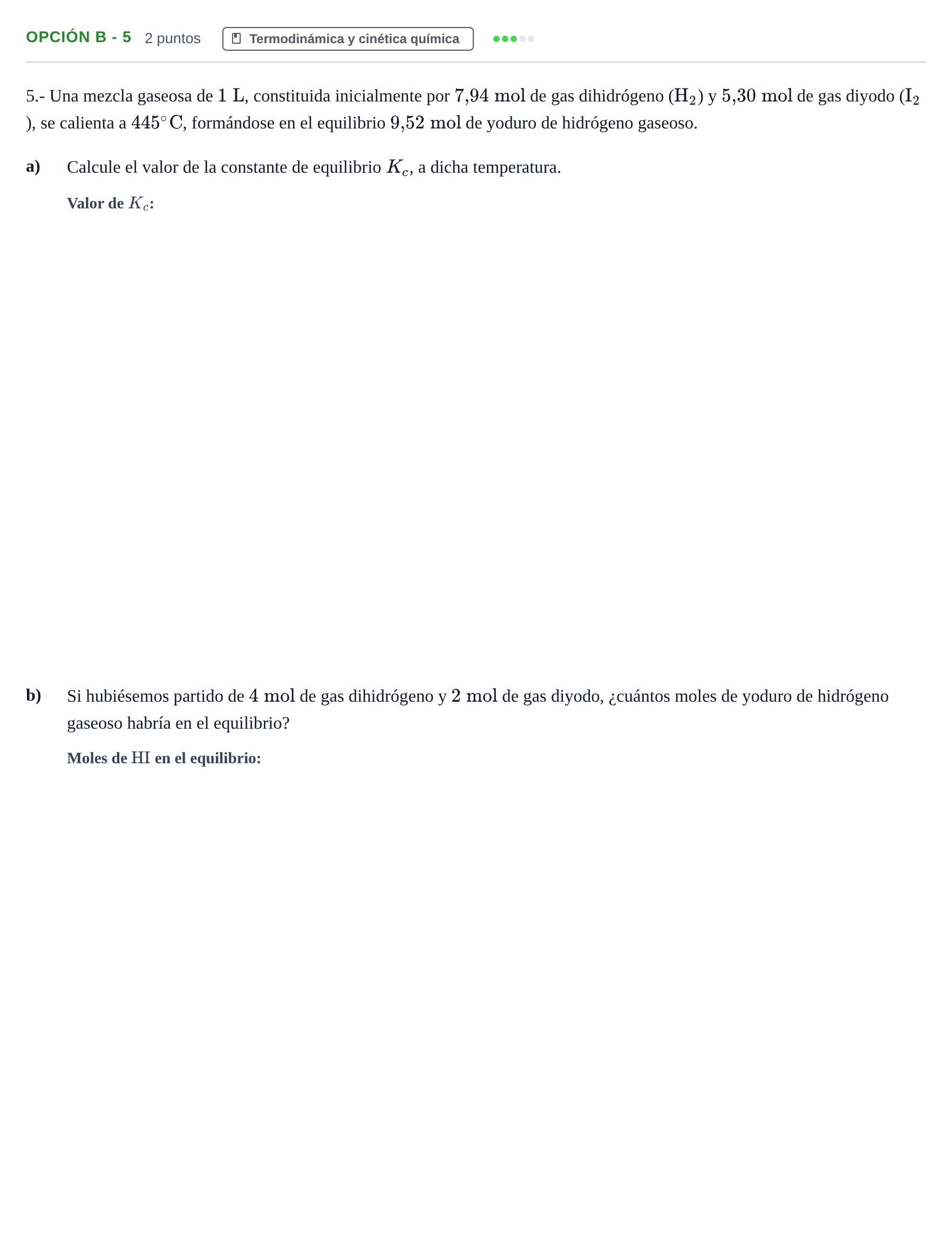 Enunciado: Opción B - 5 · Química PAU Andalucía Extraordinaria Reserva B 2013
