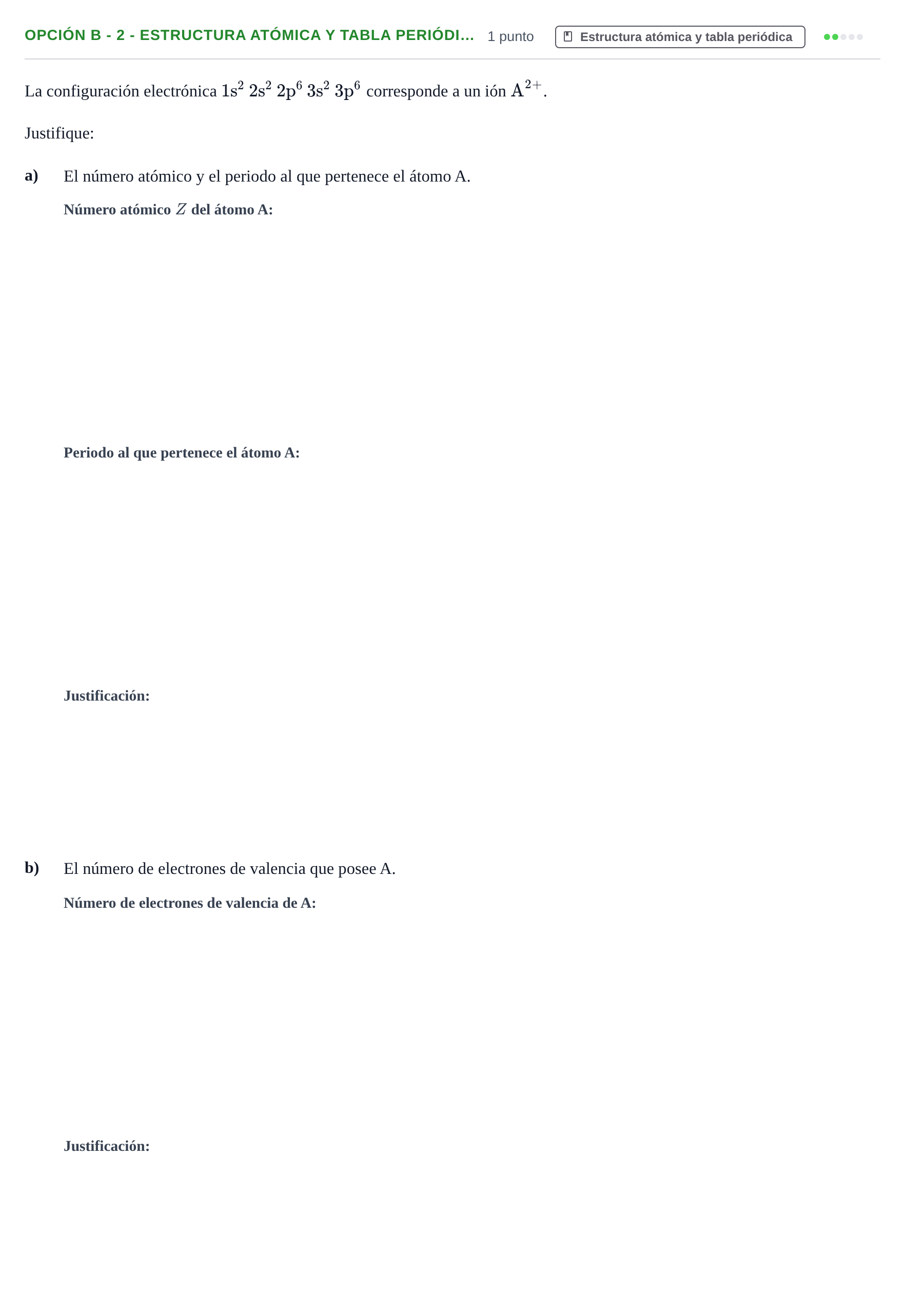 Enunciado: Opción B - 2 - Estructura atómica y tabla periódi… · Química PAU Andalucía Extraordinaria Titular 2013