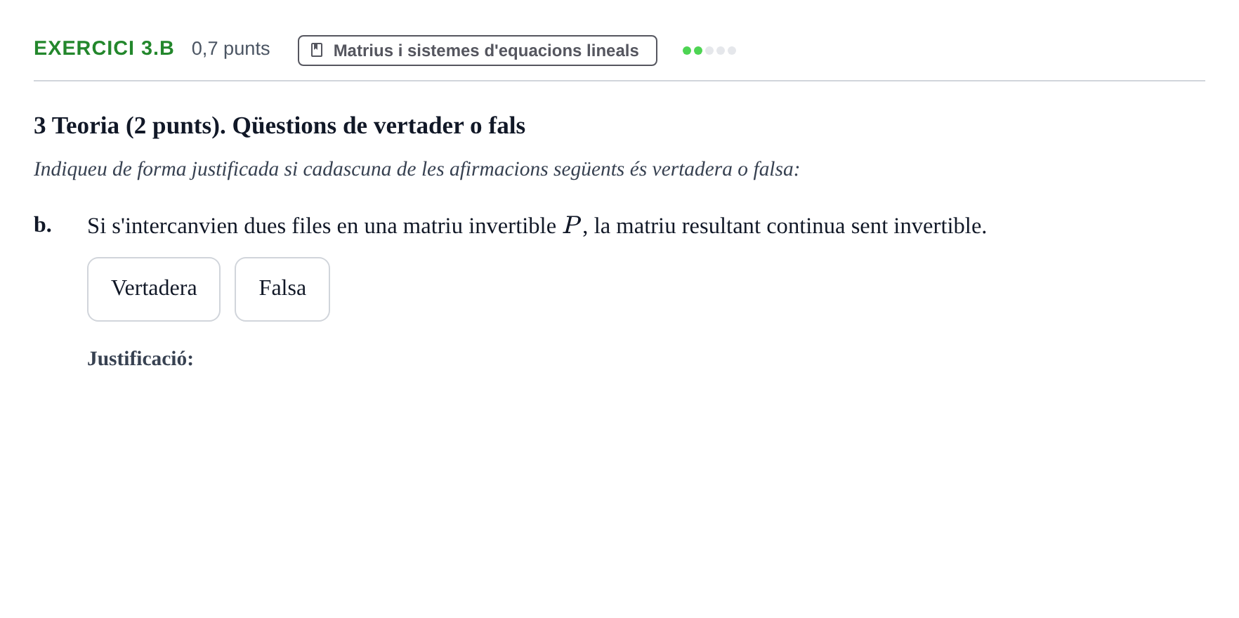 Enunciado: Ejercicio 3.b - Matrius · Álgebra UAB 2020