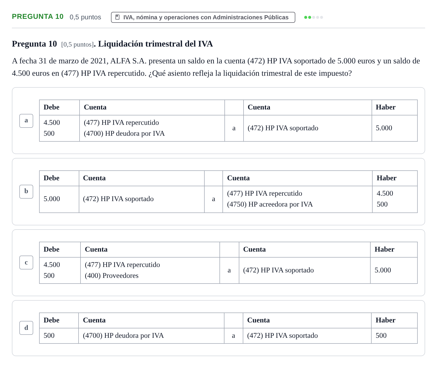 Enunciado: Pregunta 10 · Introducción a la Contabilidad UAB 2021