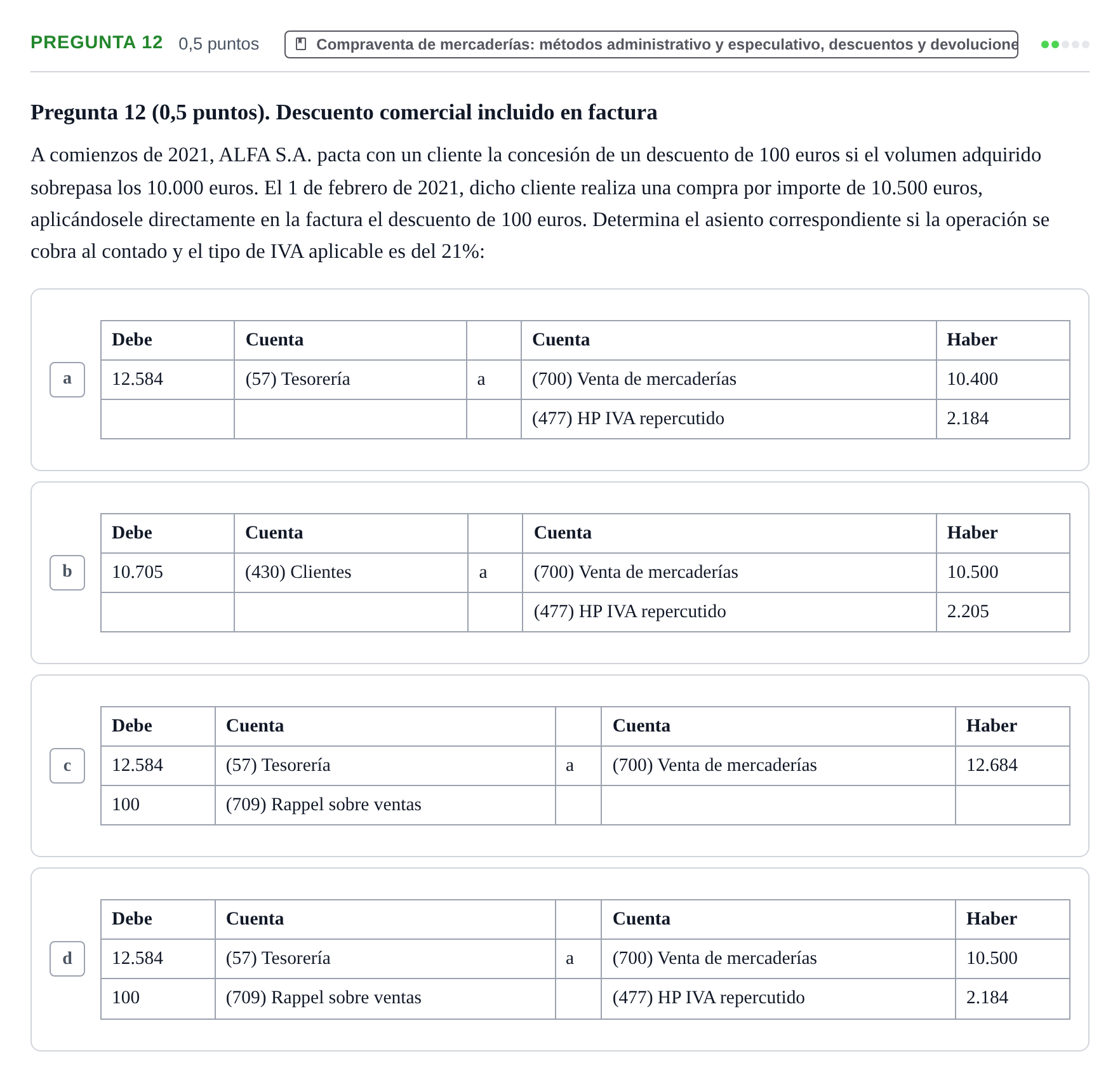 Enunciado: Pregunta 12 · Introducción a la Contabilidad UAB 2021