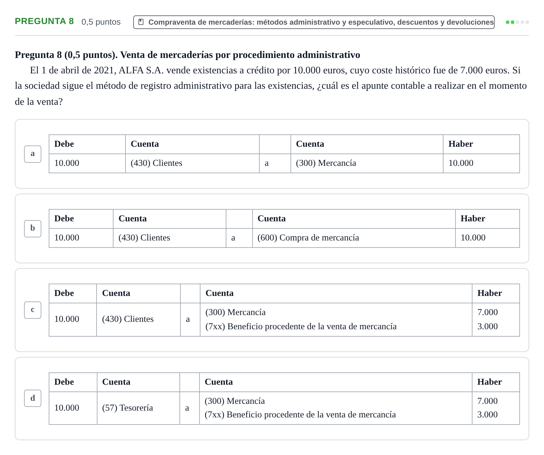 Enunciado: Pregunta 8 · Introducción a la Contabilidad UAB 2021