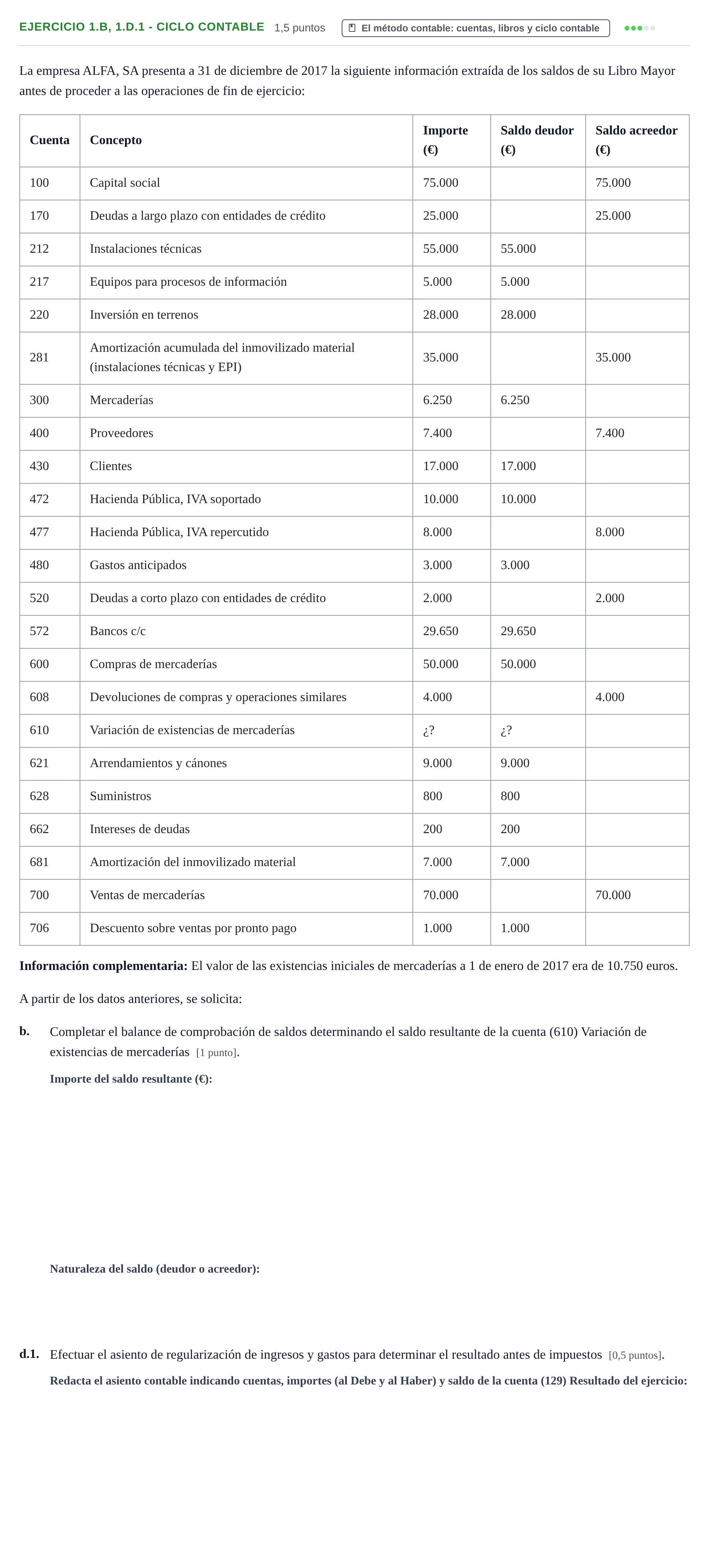 Enunciado: Ejercicio 1.b, 1.d.1 - Ciclo contable · Introducción a la Contabilidad UAB 2018