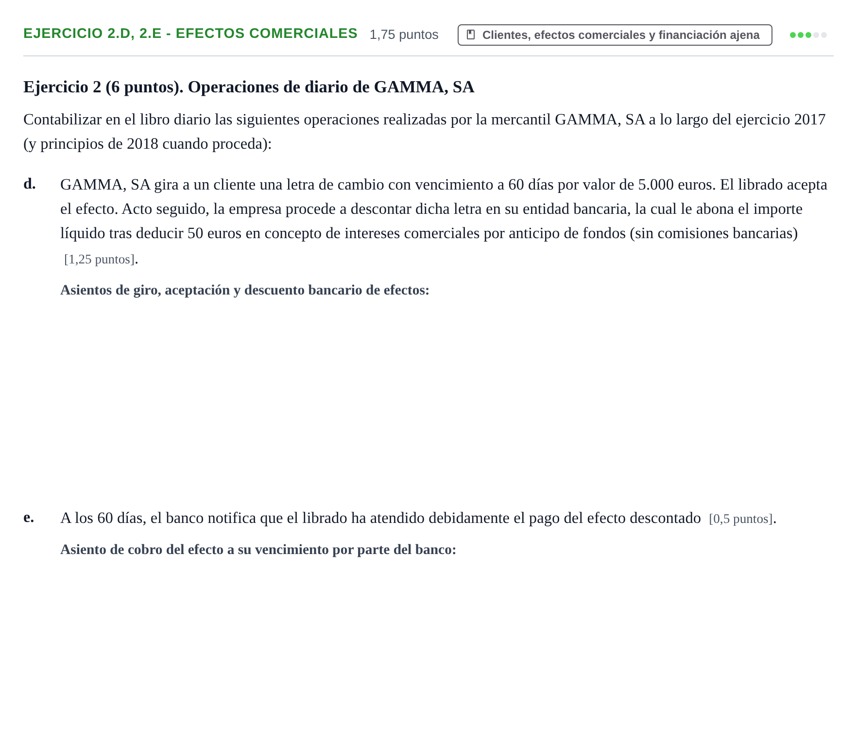 Enunciado: Ejercicio 2.d, 2.e - Efectos comerciales · Introducción a la Contabilidad UAB 2018