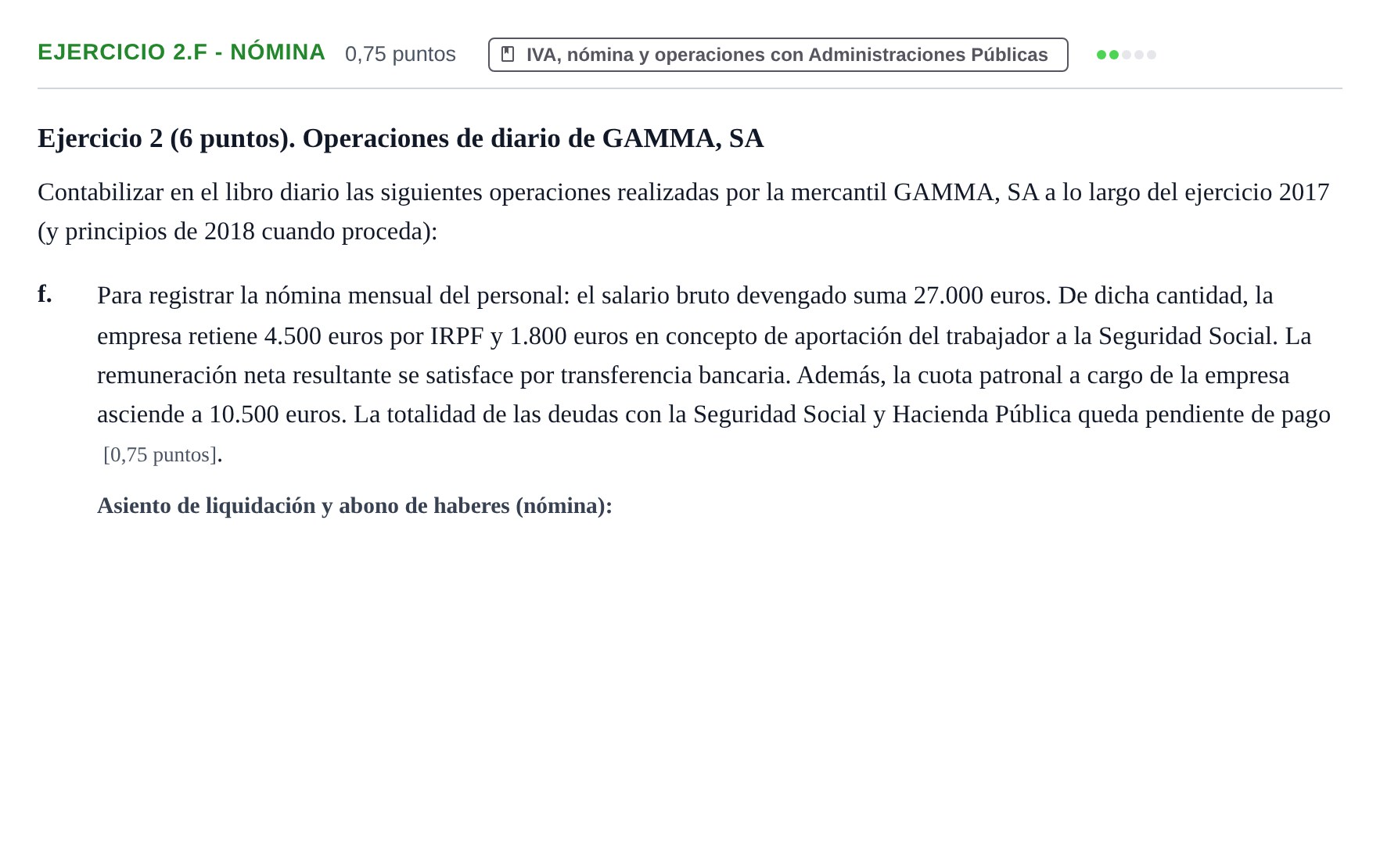 Enunciado: Ejercicio 2.f - Nómina · Introducción a la Contabilidad UAB 2018