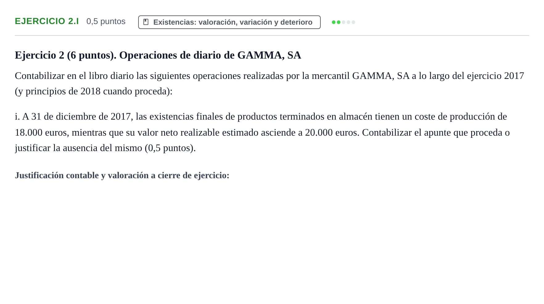 Enunciado: Ejercicio 2.i - Existencias · Introducción a la Contabilidad UAB 2018