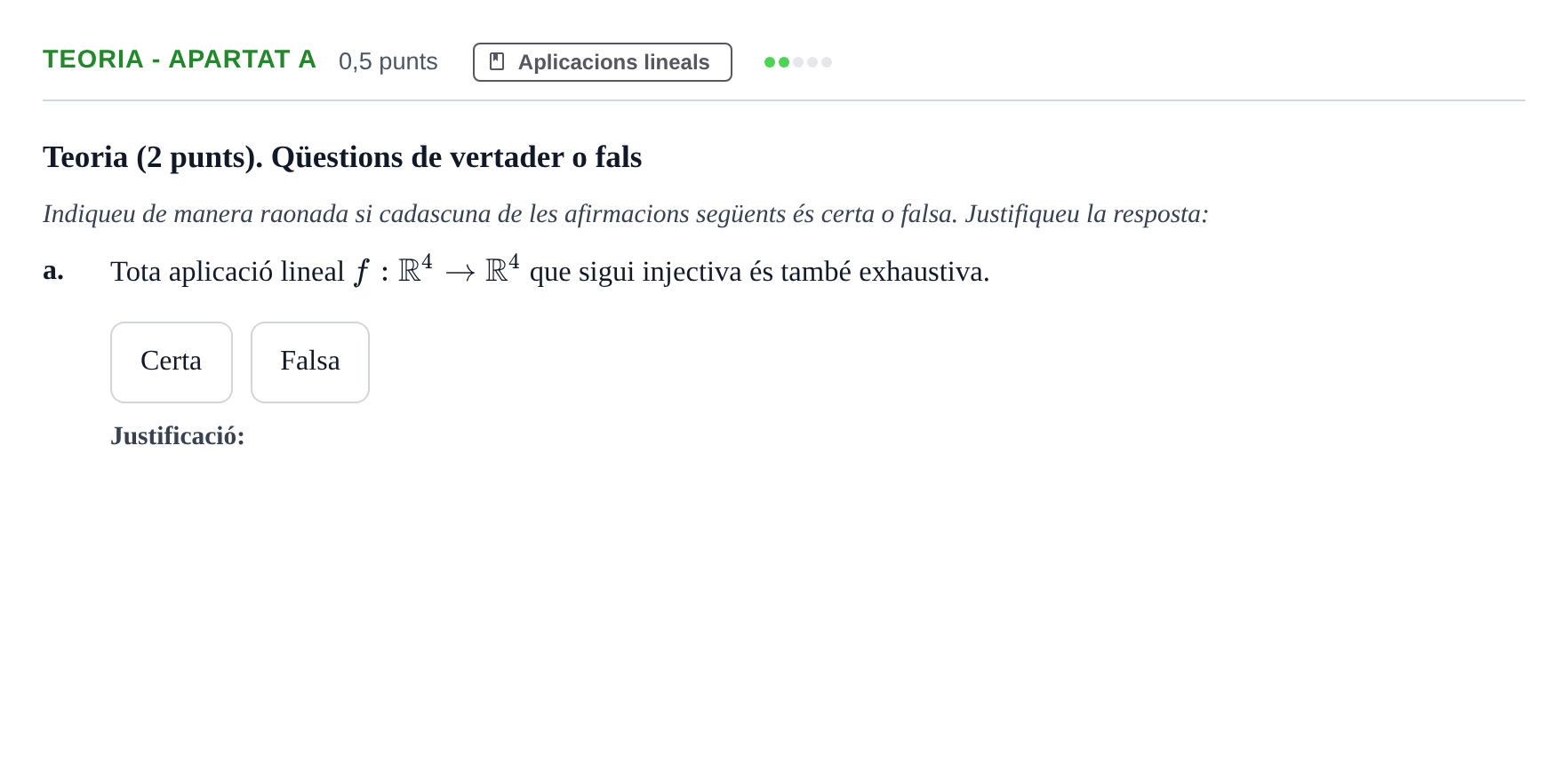 Enunciado: Ejercicio Teoria - Apartat a · Álgebra UAB 2020