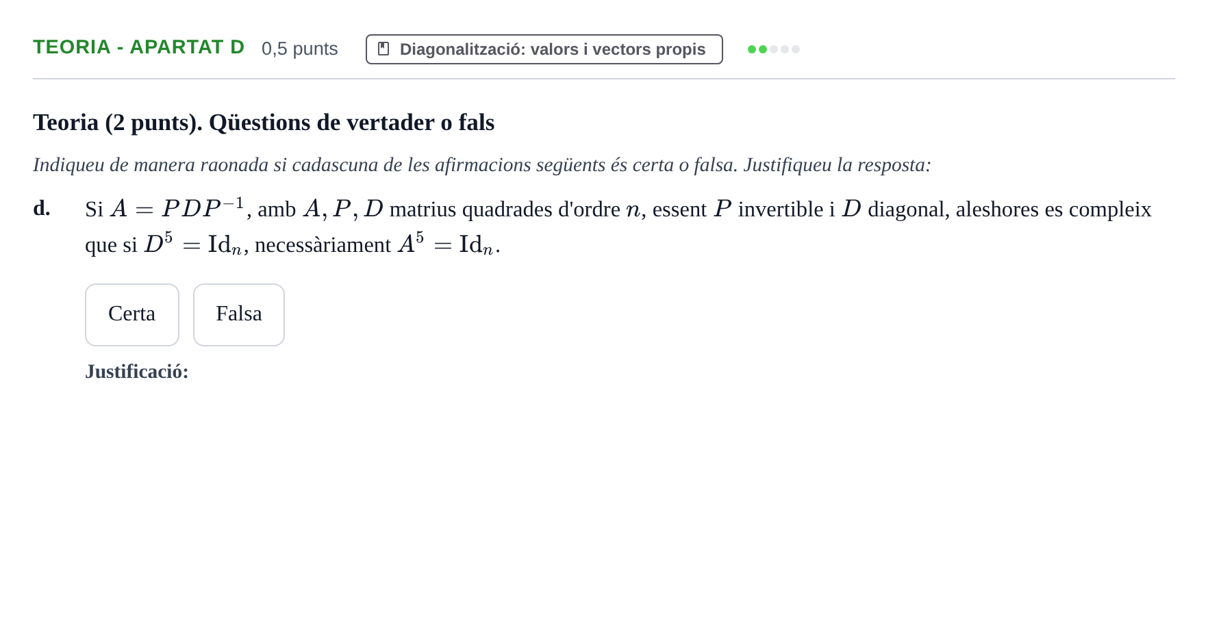 Enunciado: Ejercicio Teoria - Apartat d · Álgebra UAB 2020