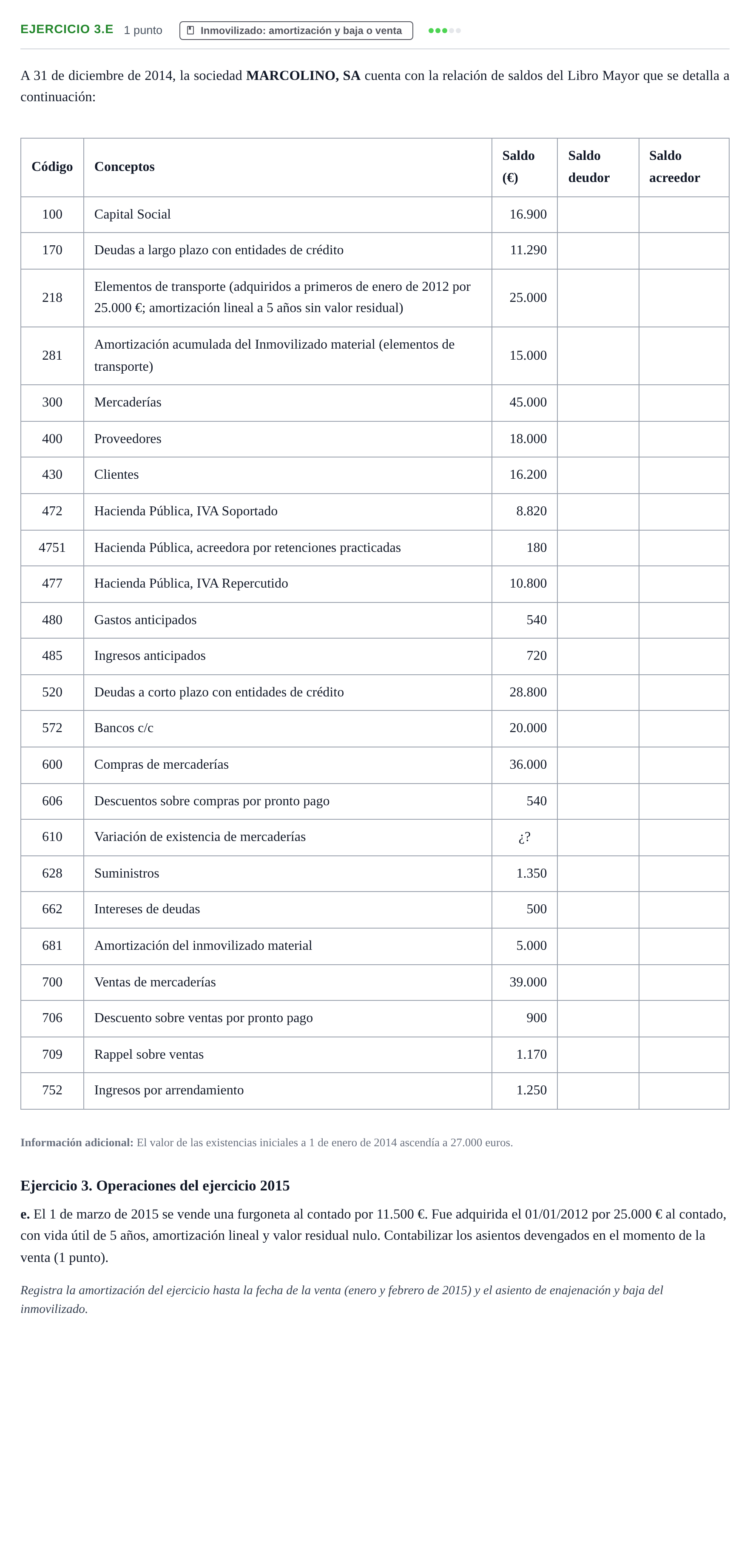 Enunciado: Ejercicio 3.e - Inmovilizado · Introducción a la Contabilidad UAB 2015