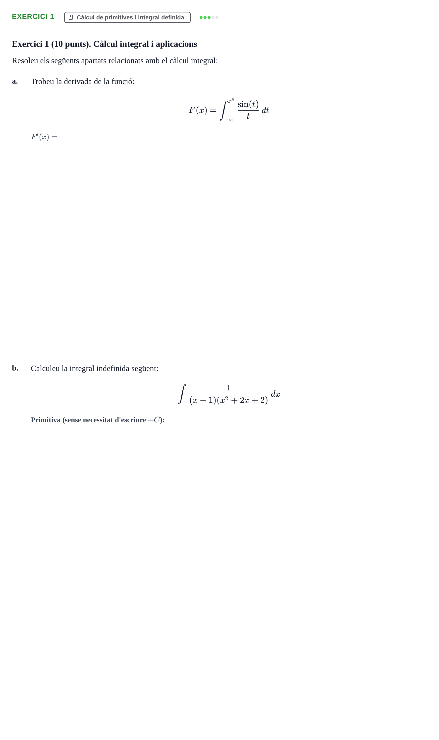 Enunciado: Ejercicio 1 - Càlcul de primitives i integral definida · Càlcul UAB Juny 2023
