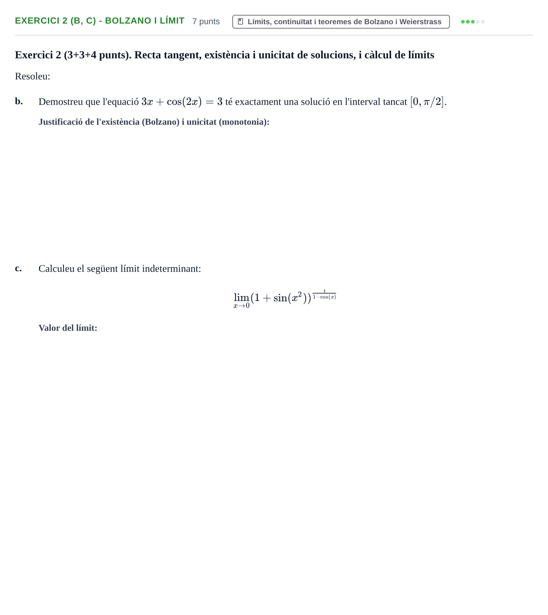 Enunciado: Exercici 2 (b, c) - Bolzano i límit · Càlcul UAB 2024