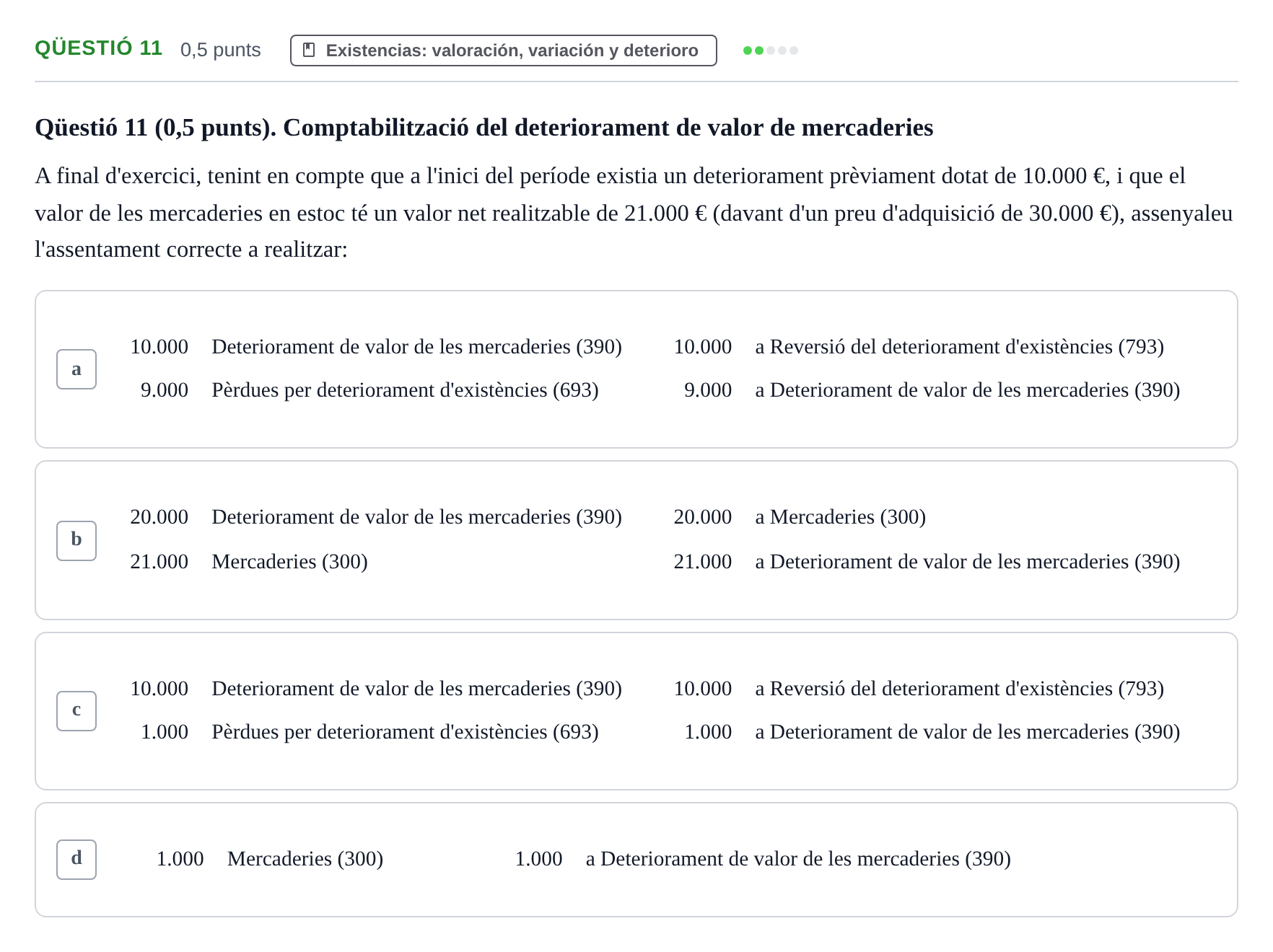 Enunciado: Ejercicio Qüestió 11 · Introducción a la Contabilidad UAB 2012