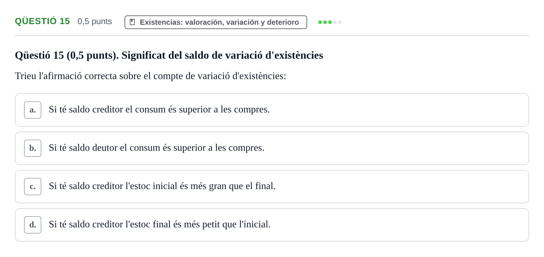 Enunciado: Ejercicio Qüestió 15 · Introducción a la Contabilidad UAB 2012