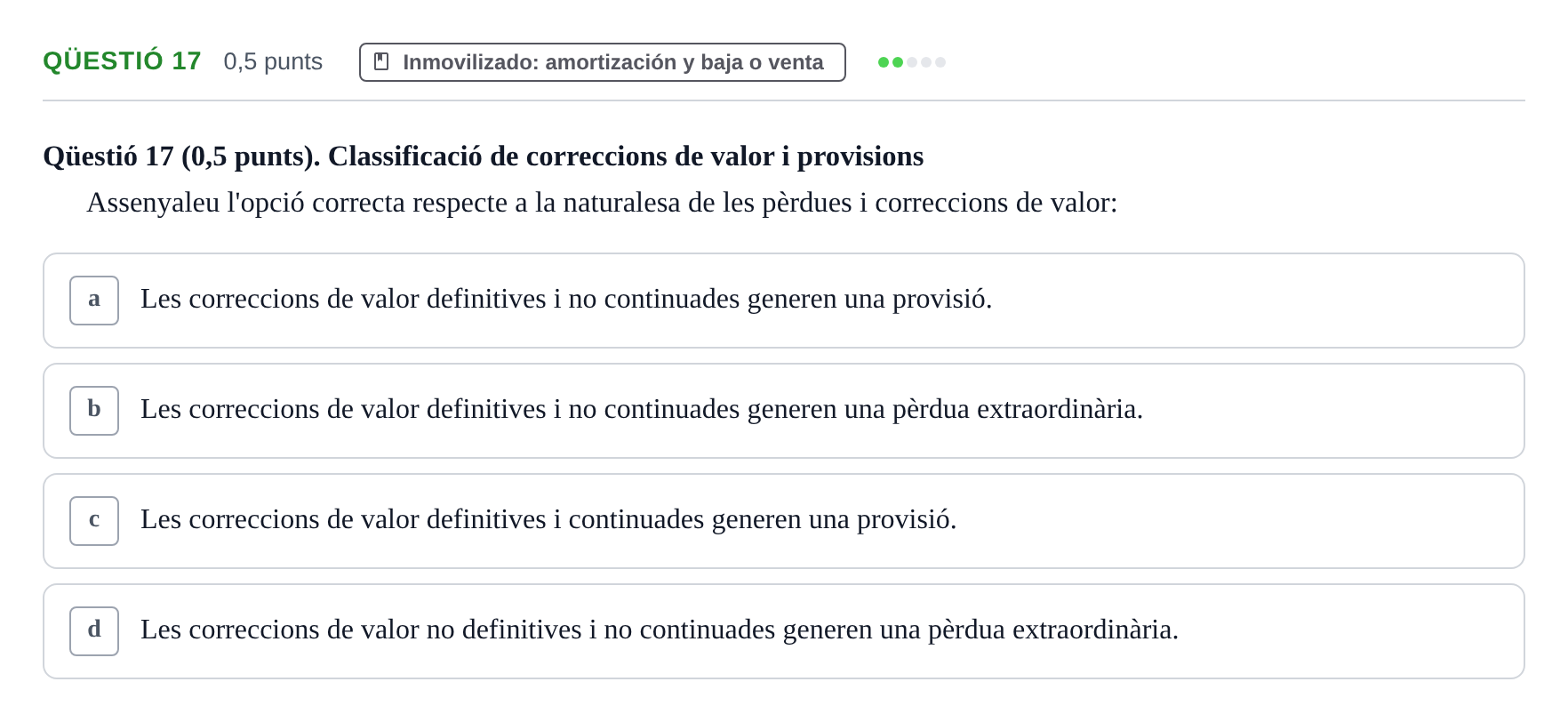 Enunciado: Ejercicio Qüestió 17 · Introducción a la Contabilidad UAB 2012