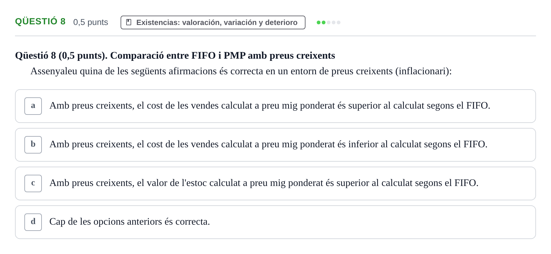 Enunciado: Ejercicio Qüestió 8 · Introducción a la Contabilidad UAB 2012
