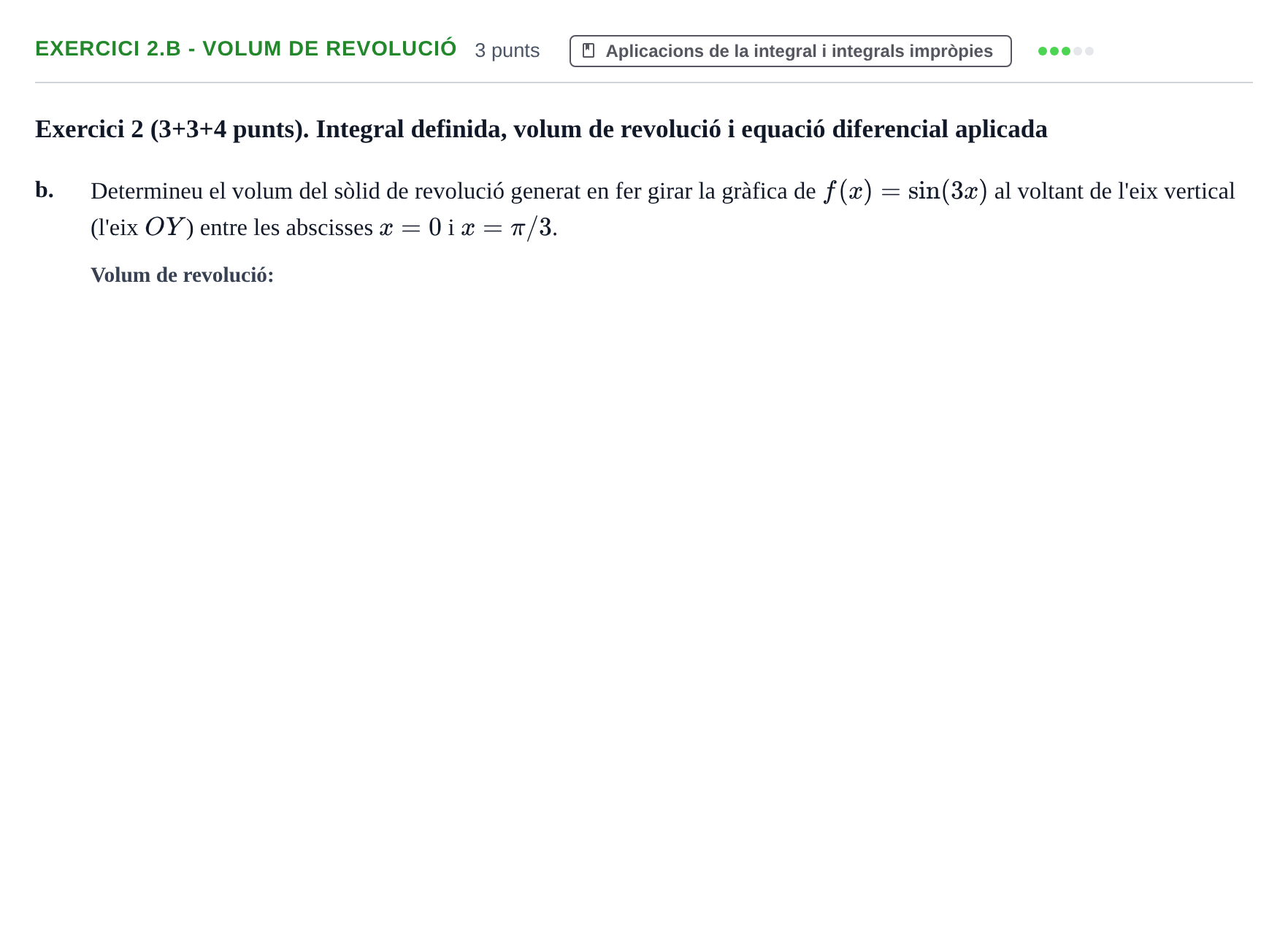 Enunciado: Exercici 2.b - Volum de revolució · Càlcul UAB Juny 2024