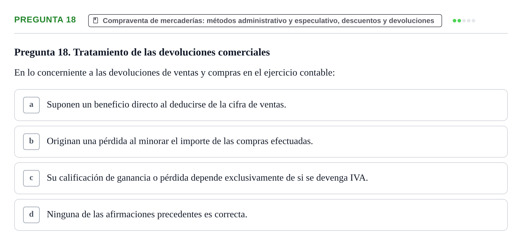 Enunciado: Pregunta 18 · Introducción a la Contabilidad UAB 2015