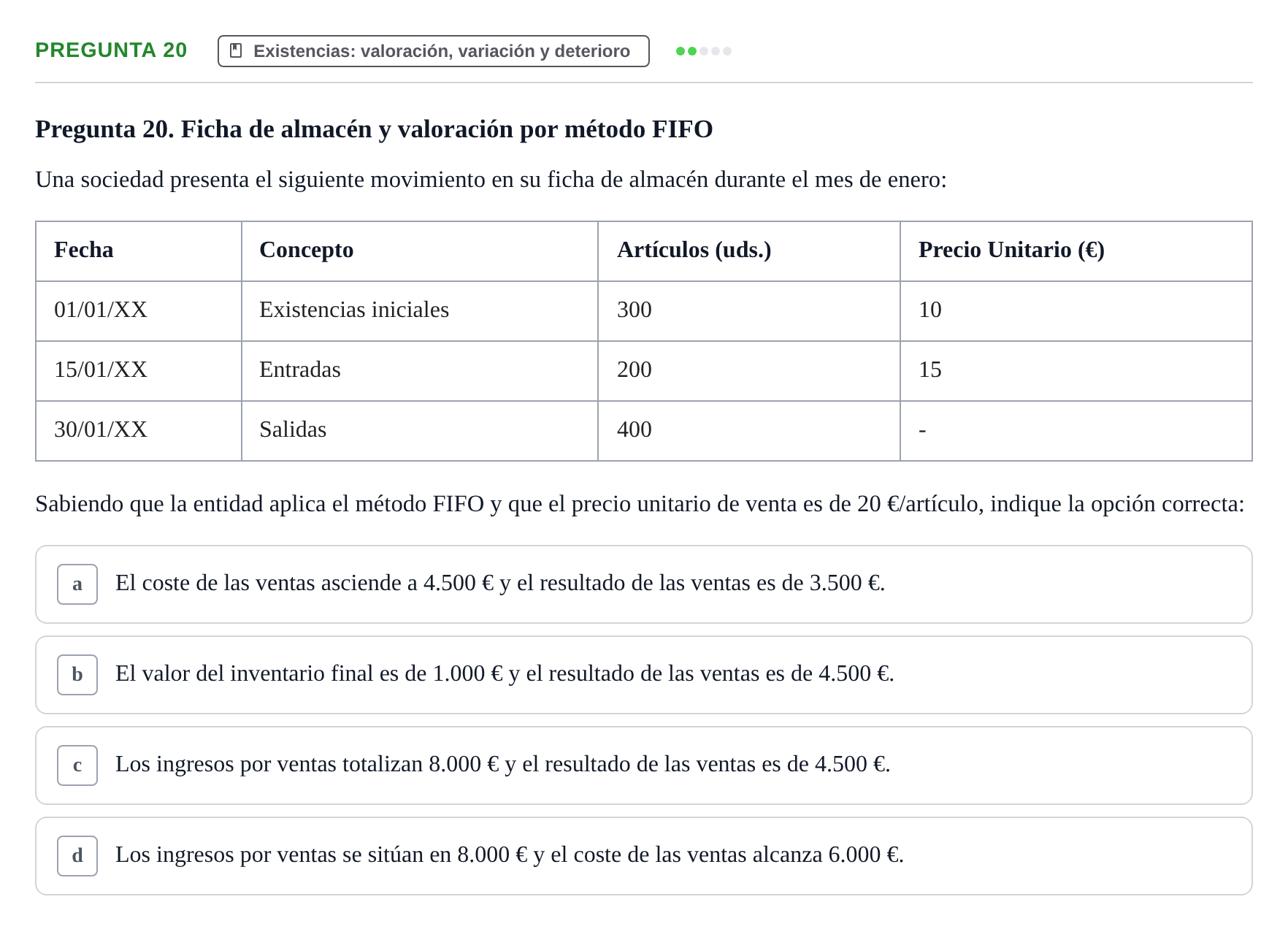 Enunciado: Pregunta 20 · Introducción a la Contabilidad UAB 2015