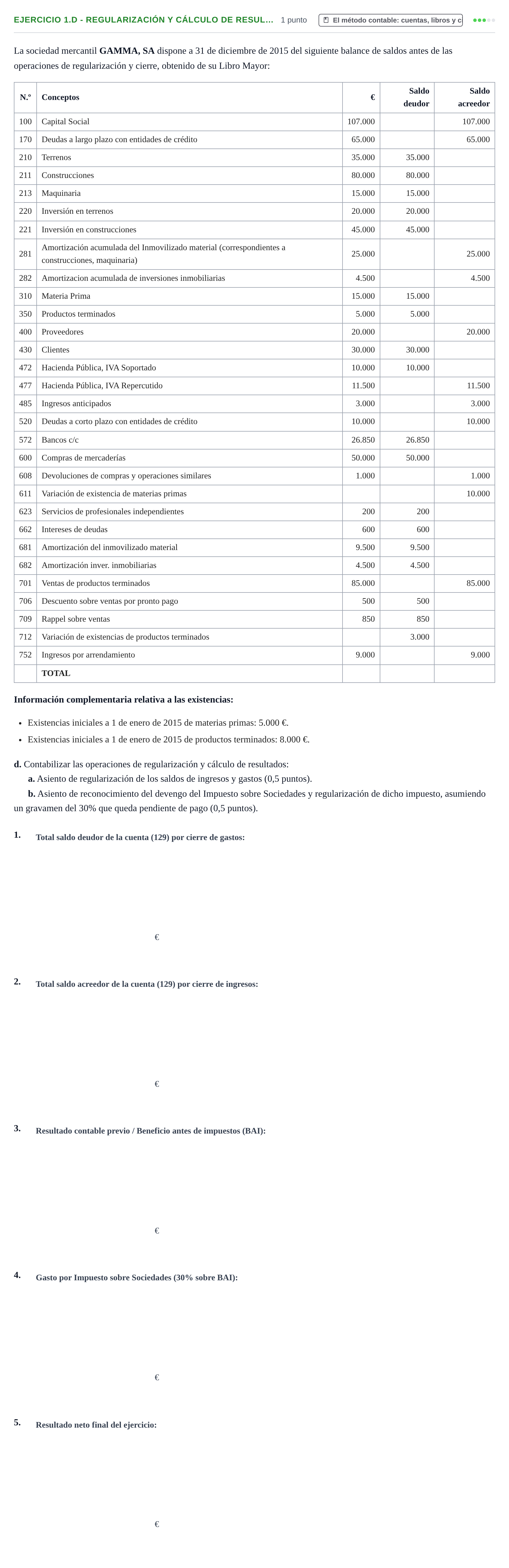 Enunciado: Ejercicio 1.d - Regularización y cálculo de resul… · Introducción a la Contabilidad UAB 2016