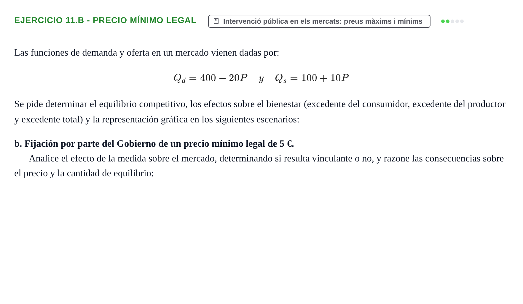 Enunciado: Ejercicio 11.b - Precio mínimo legal · Microeconomía UB 2021