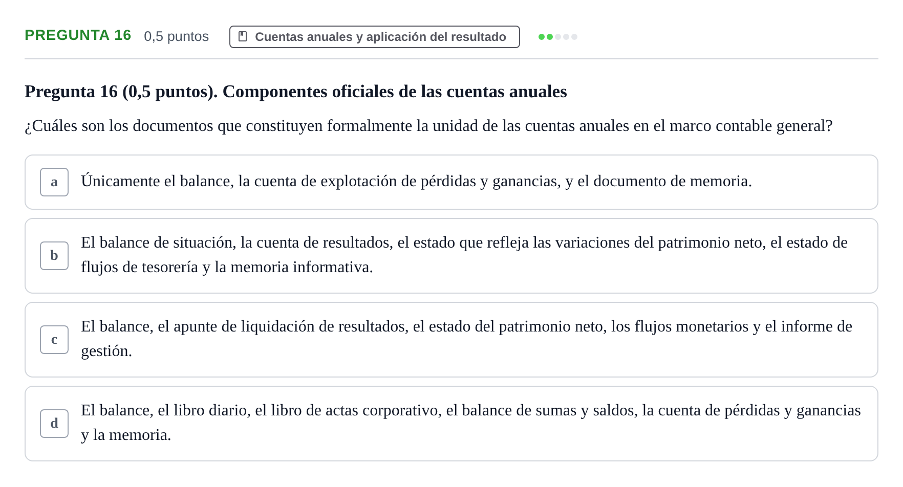 Enunciado: Pregunta 16 · Introducción a la Contabilidad UAB 2016