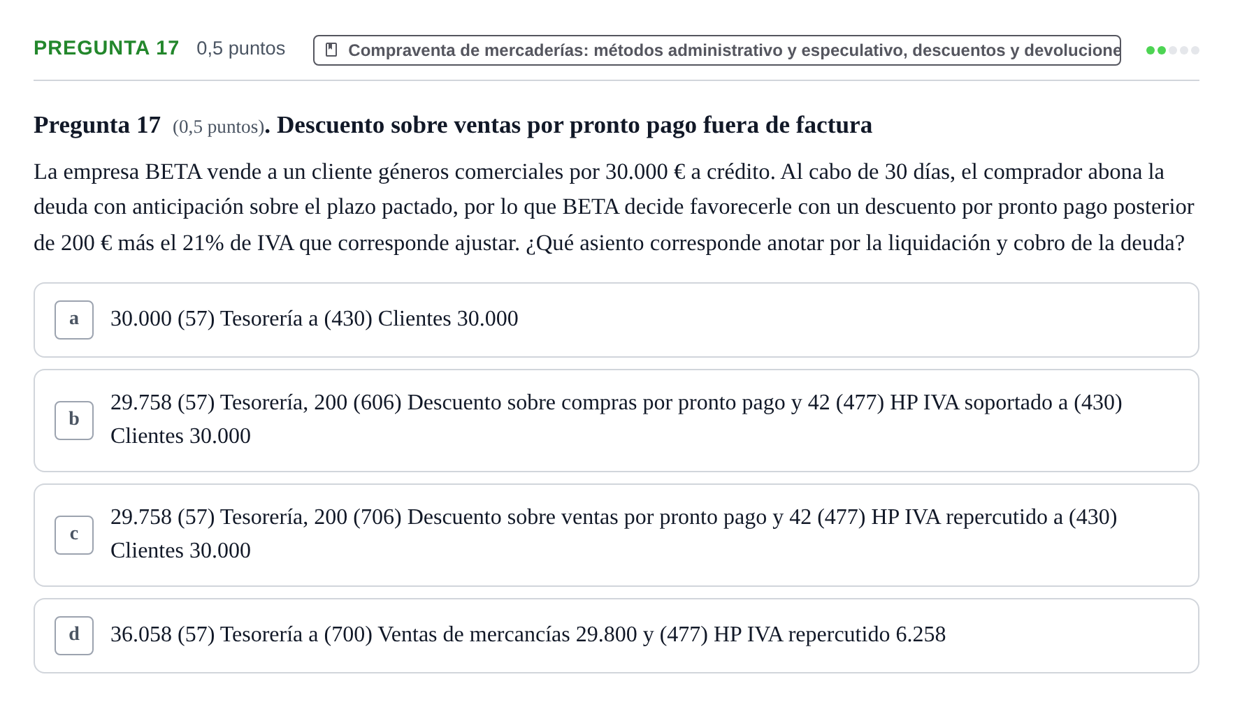 Enunciado: Pregunta 17 · Introducción a la Contabilidad UAB 2016