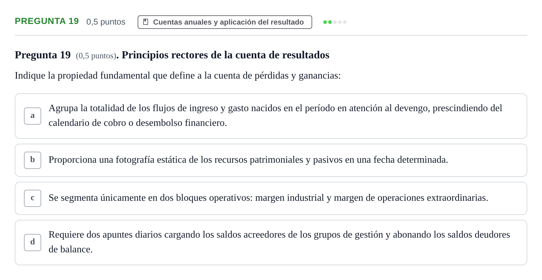 Enunciado: Pregunta 19 · Introducción a la Contabilidad UAB 2016